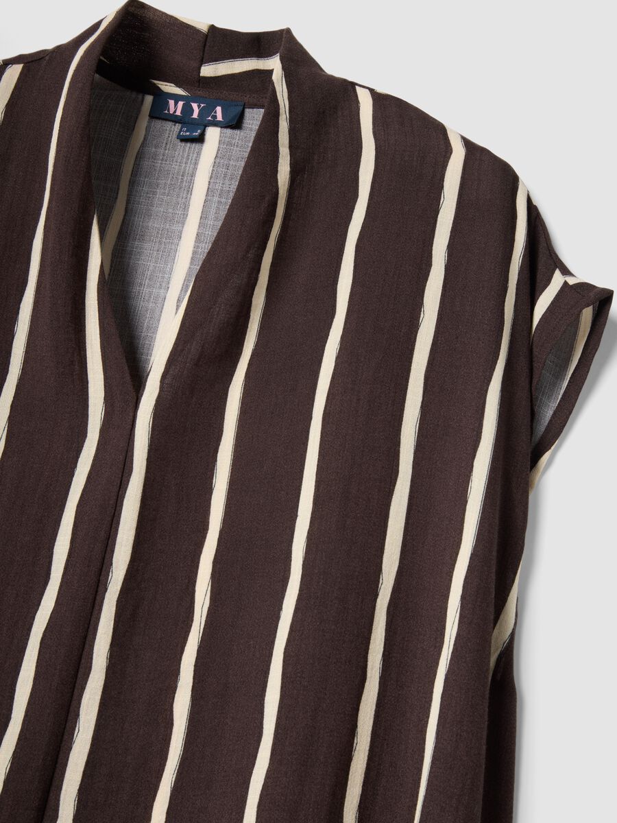 Abito midi marrone in misto viscosa a righe_6