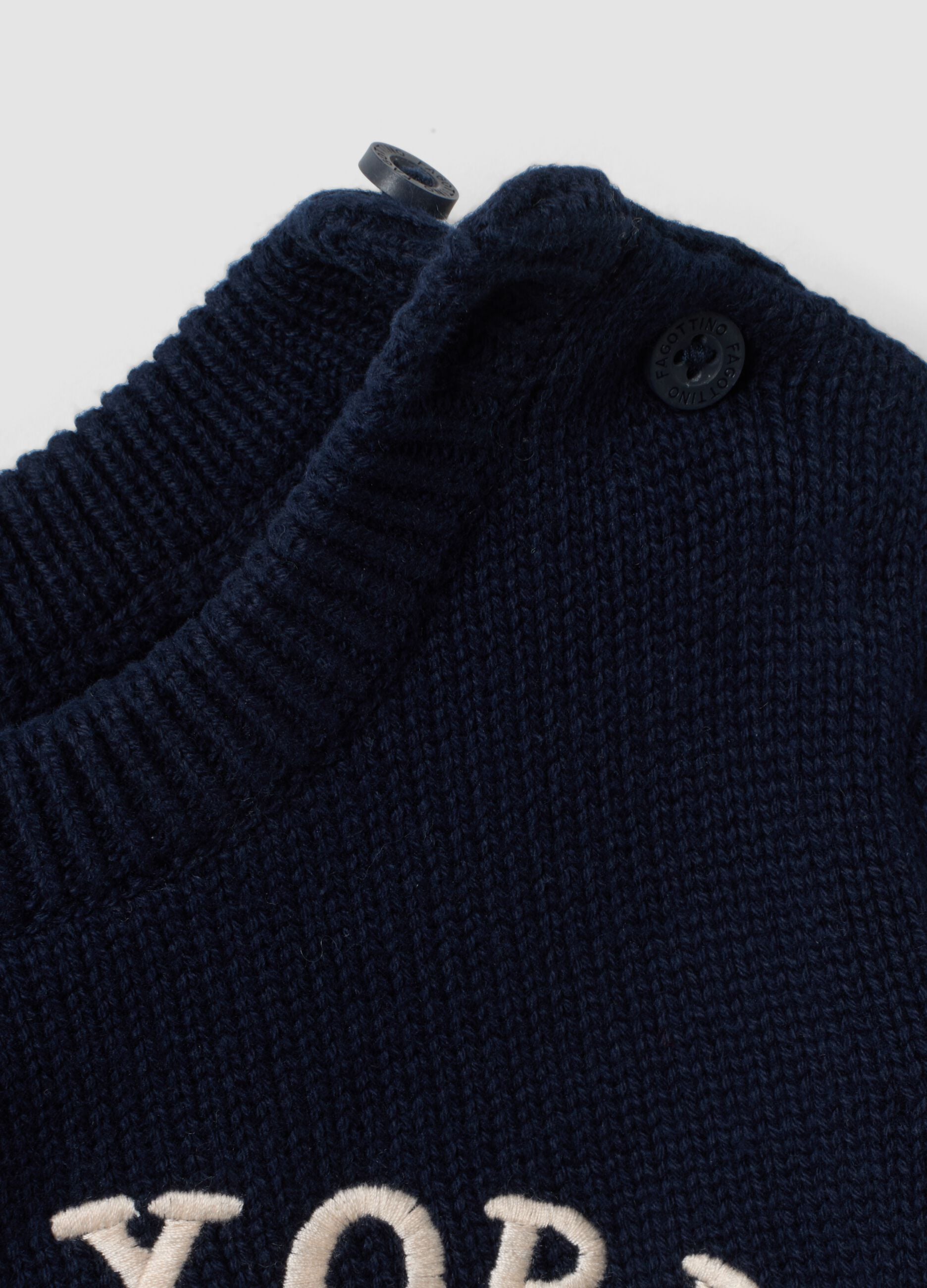 Blue pure cotton crew-neck jumper with puppy print for baby boy