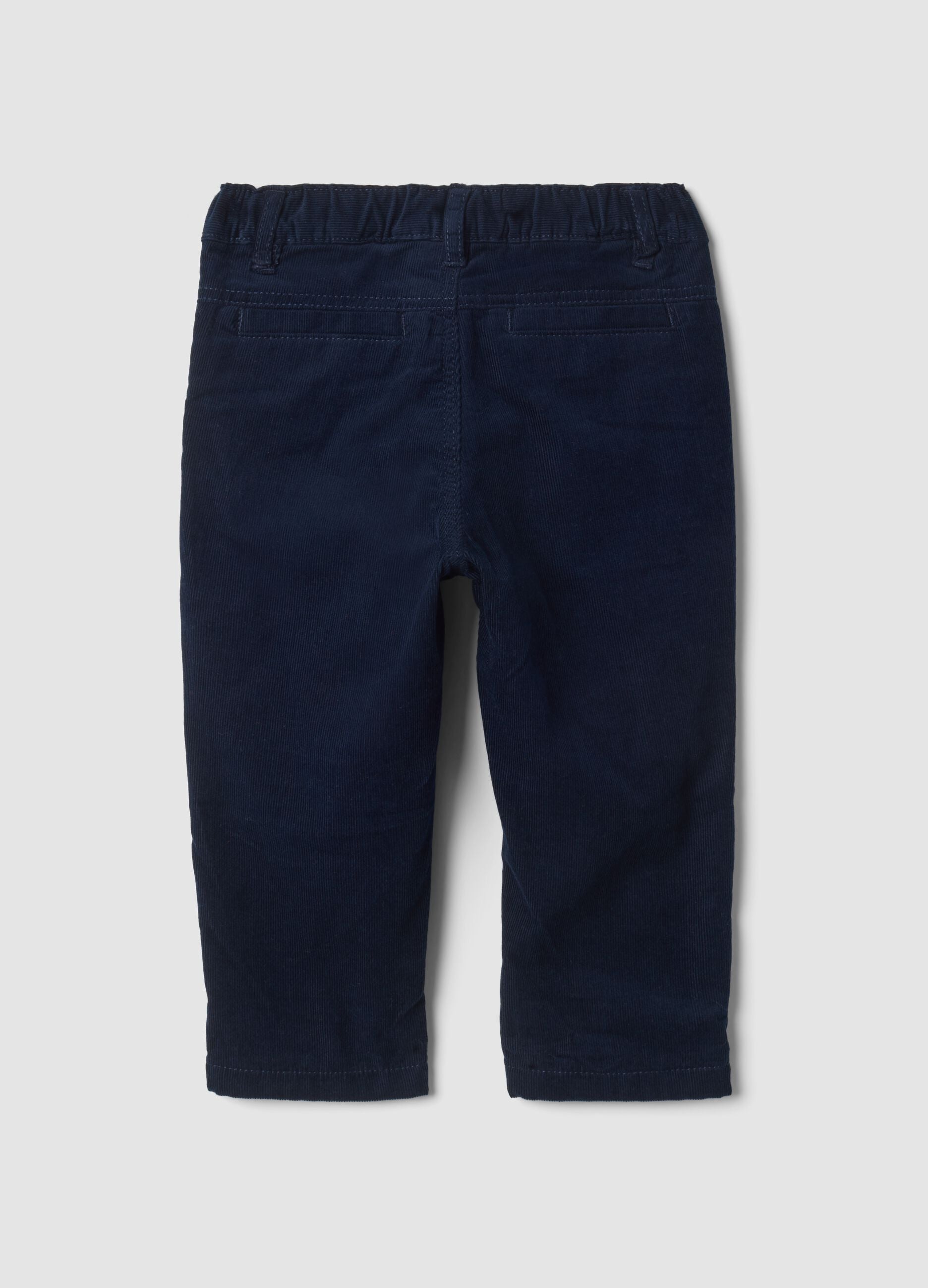 Pantaloni blu in puro cotone a coste