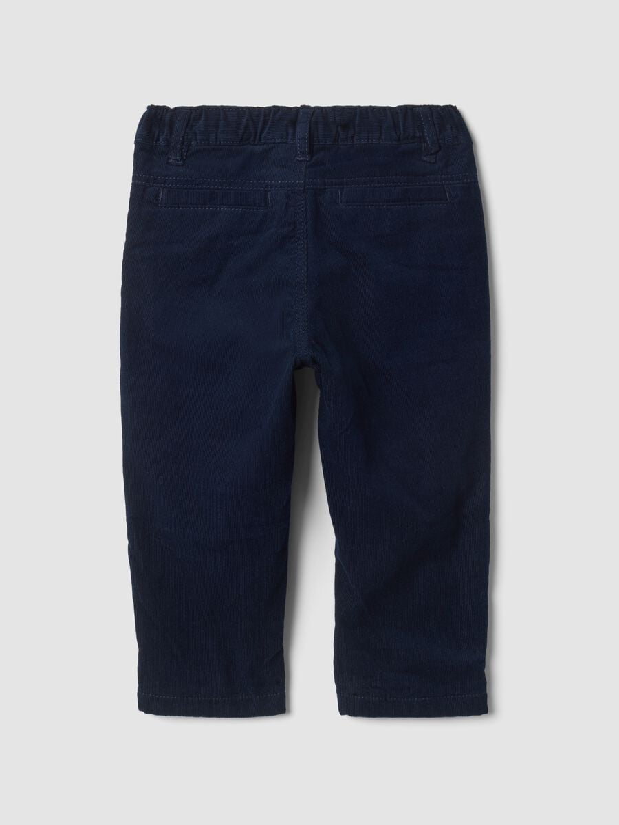 Pantaloni blu in puro cotone a coste_1