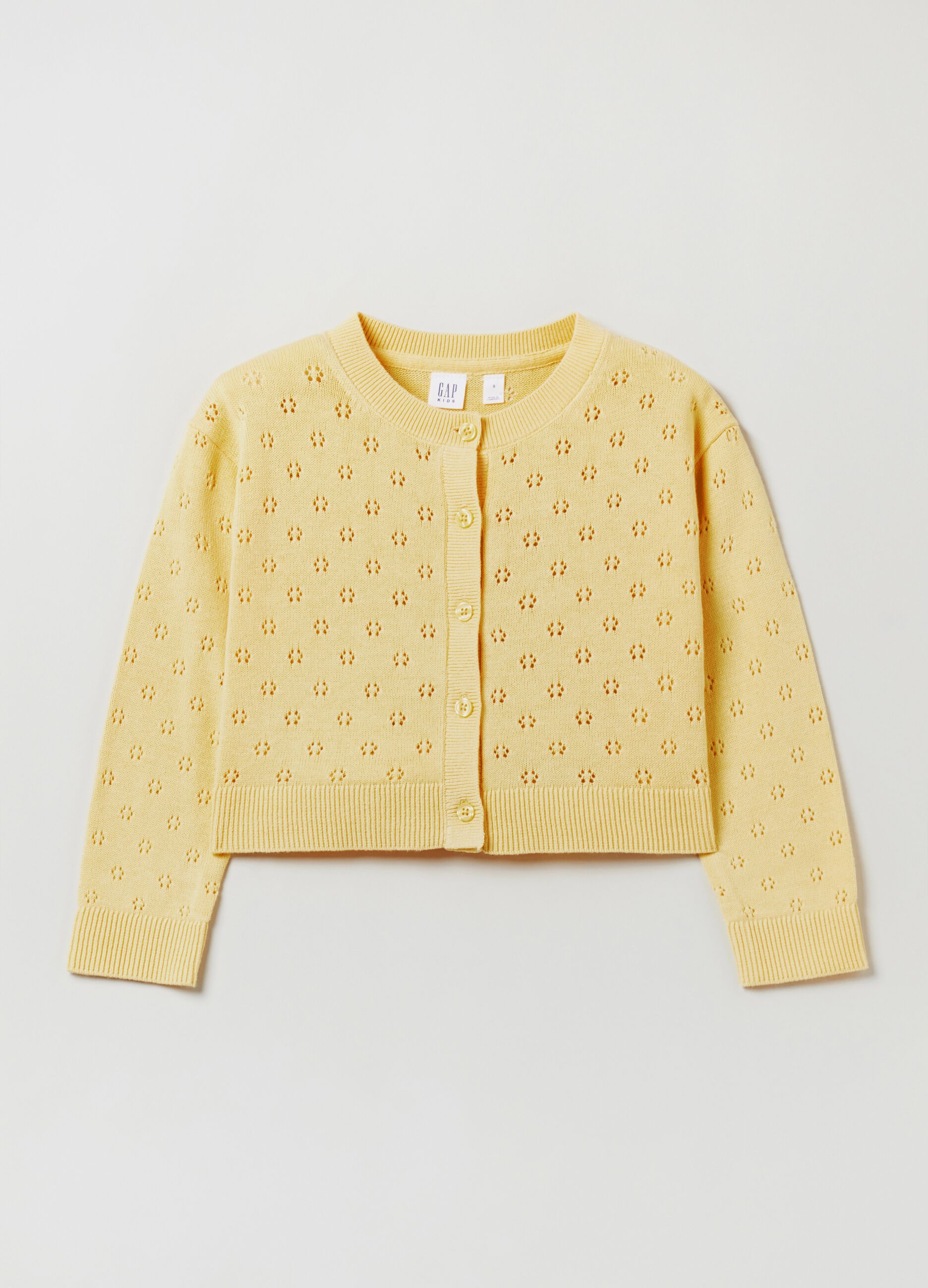Cardigan in cotone con lavorazione pointelle_0