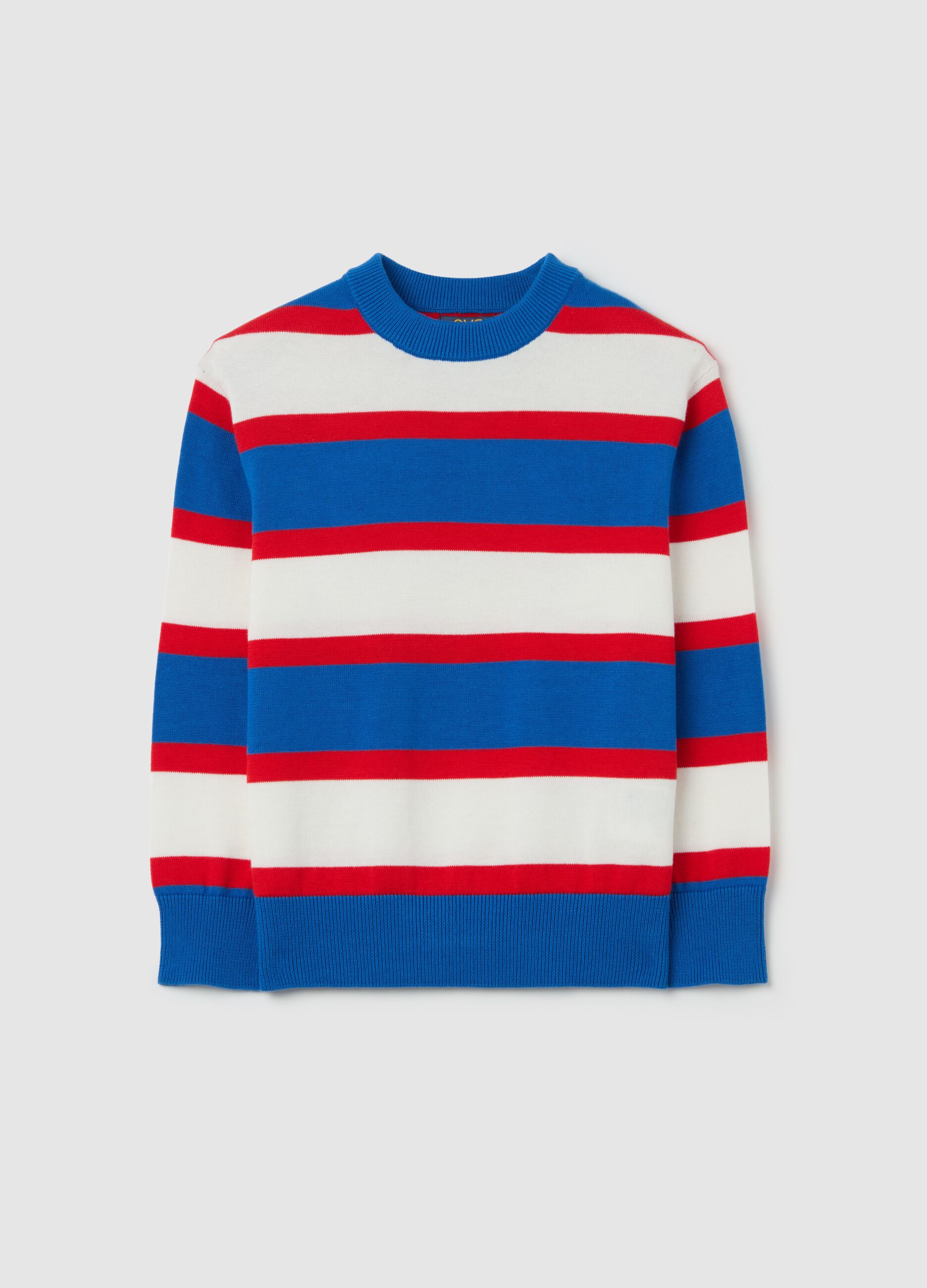 Cotton pullover with striped pattern