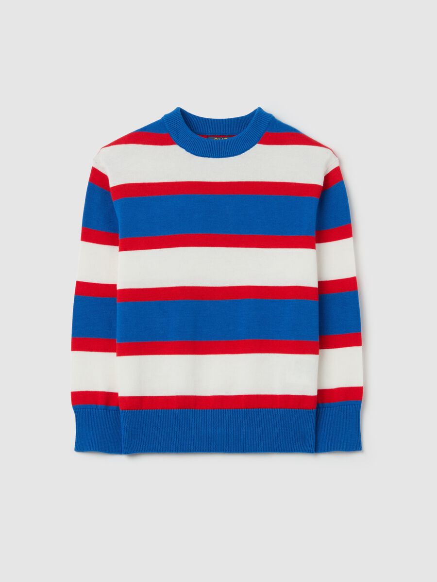 Cotton pullover with striped pattern_0