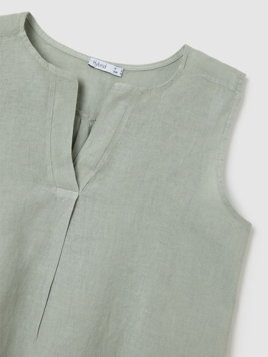 Women's Dress in Pure Green Linen Regular Fit_5