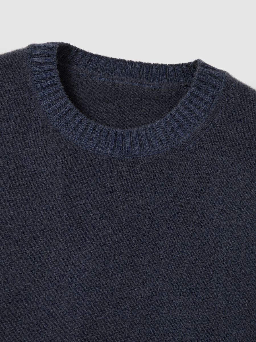 Blue crew neck sweater in regular fit wool blend_5