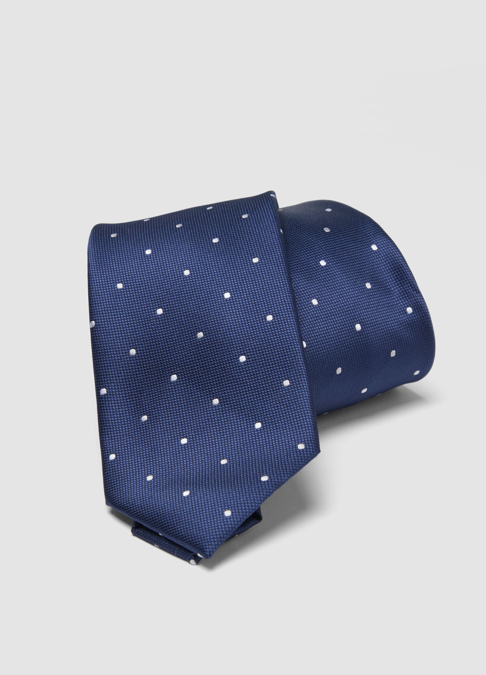 Blue tie, 7.5 cm blade, with small polka-dot pattern