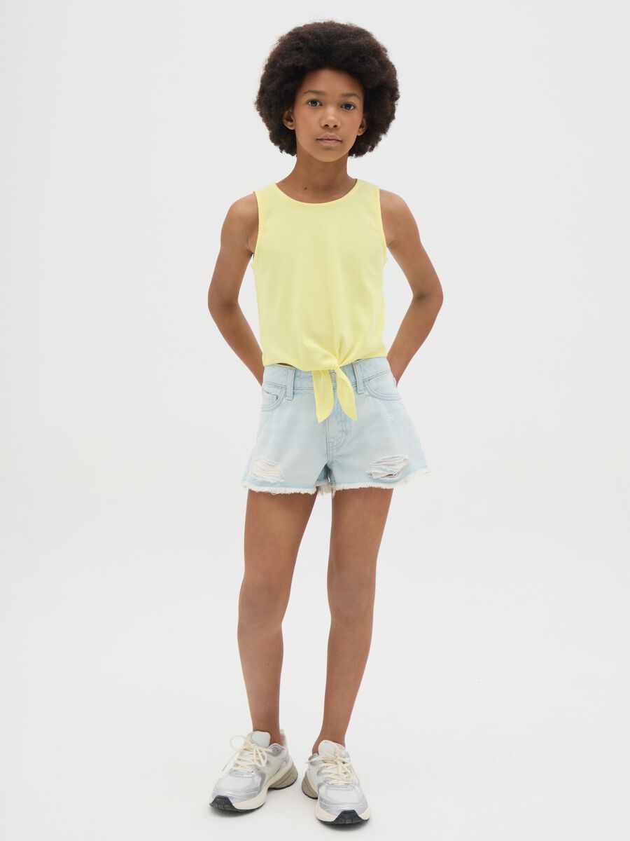 Shorts da ragazza in puro cotone azzurro regular fit con tasche_1