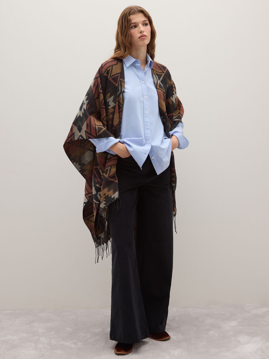 Multicolour Poncho with Fringes_1