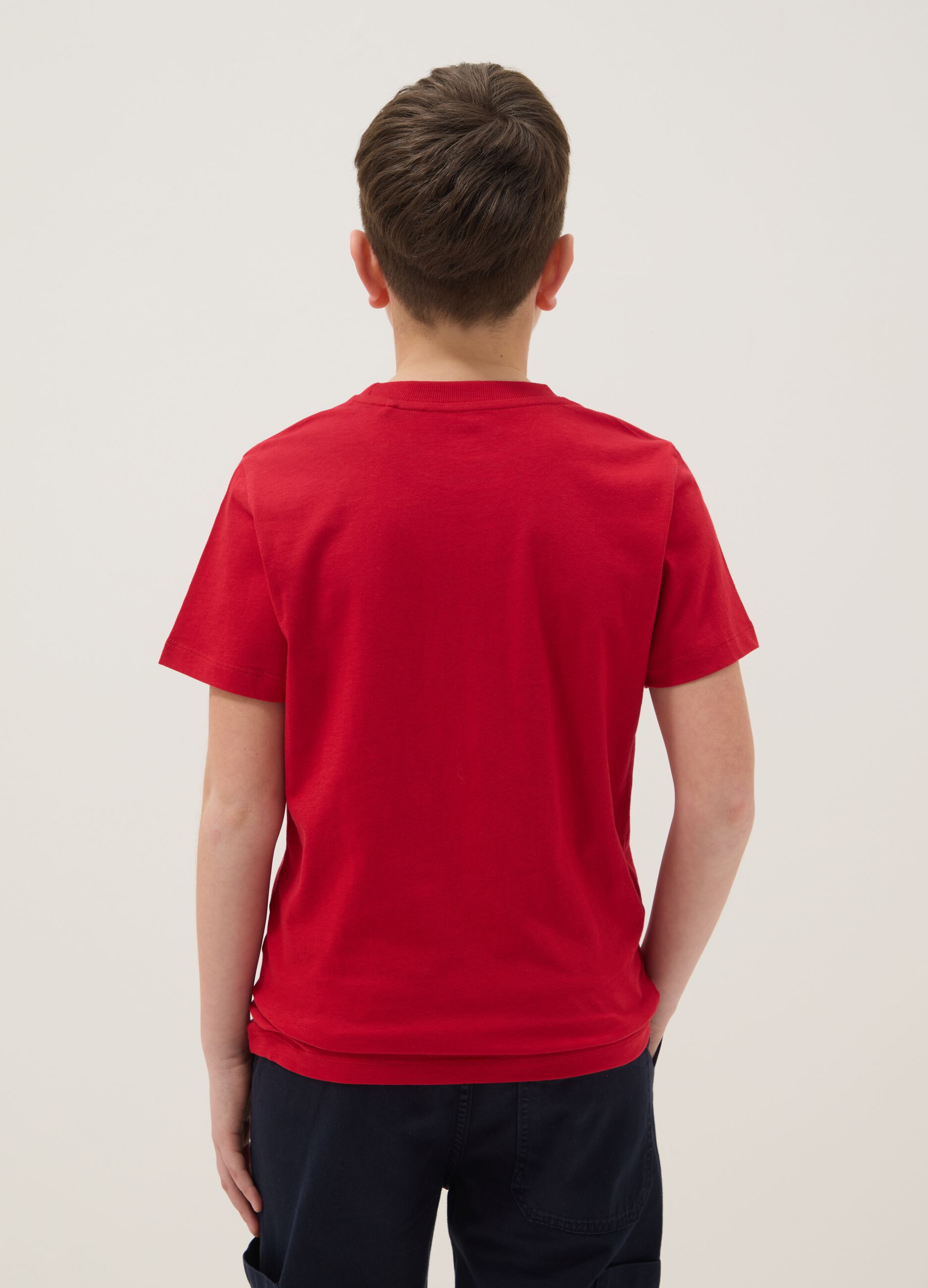 Red pure cotton boys&rsquo; T-shirt with print, regular fit