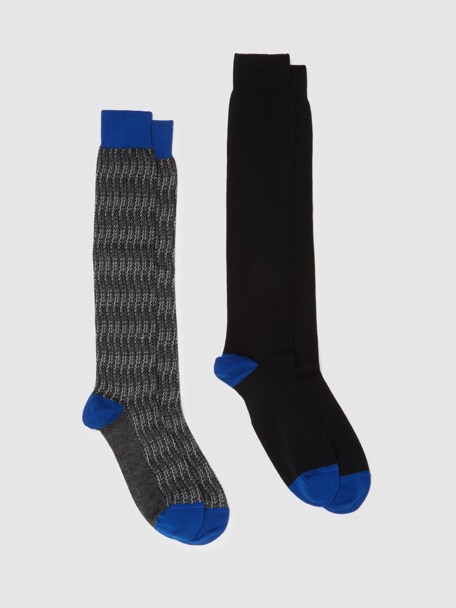 Multi-coloured stretchy cotton long socks twin pack_0