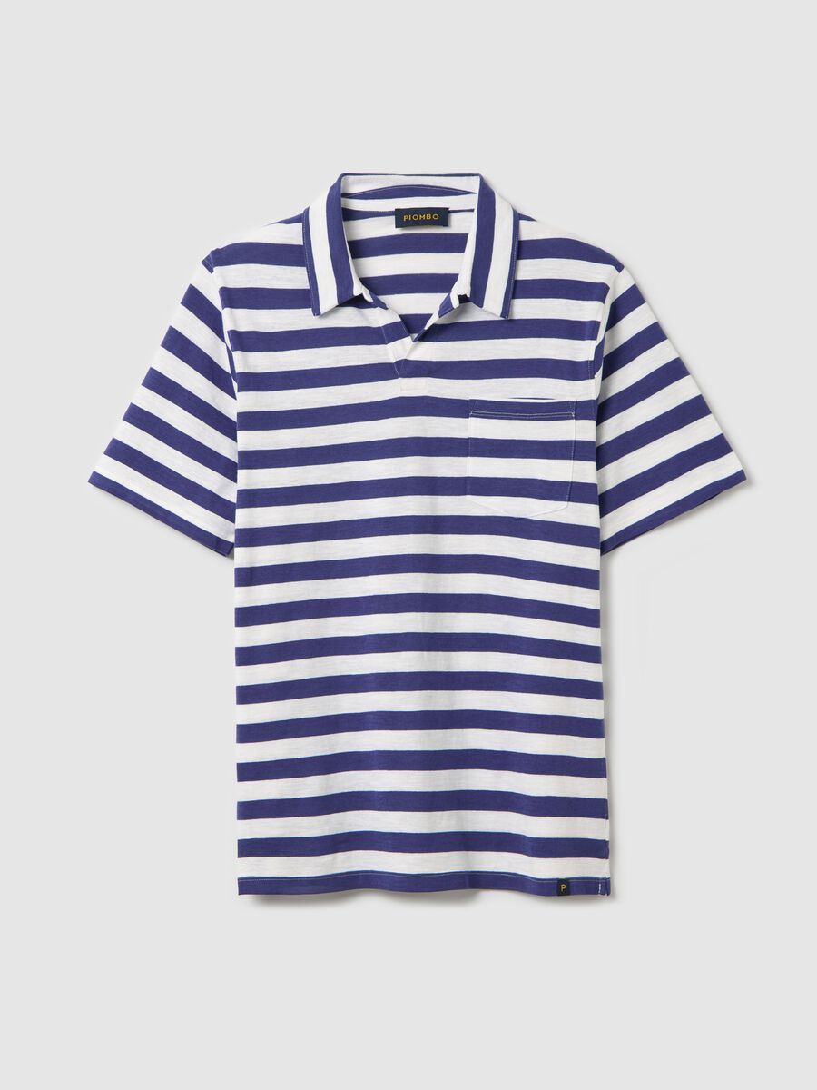 White and Blue Stripe Cotton Polo by Piombo_4