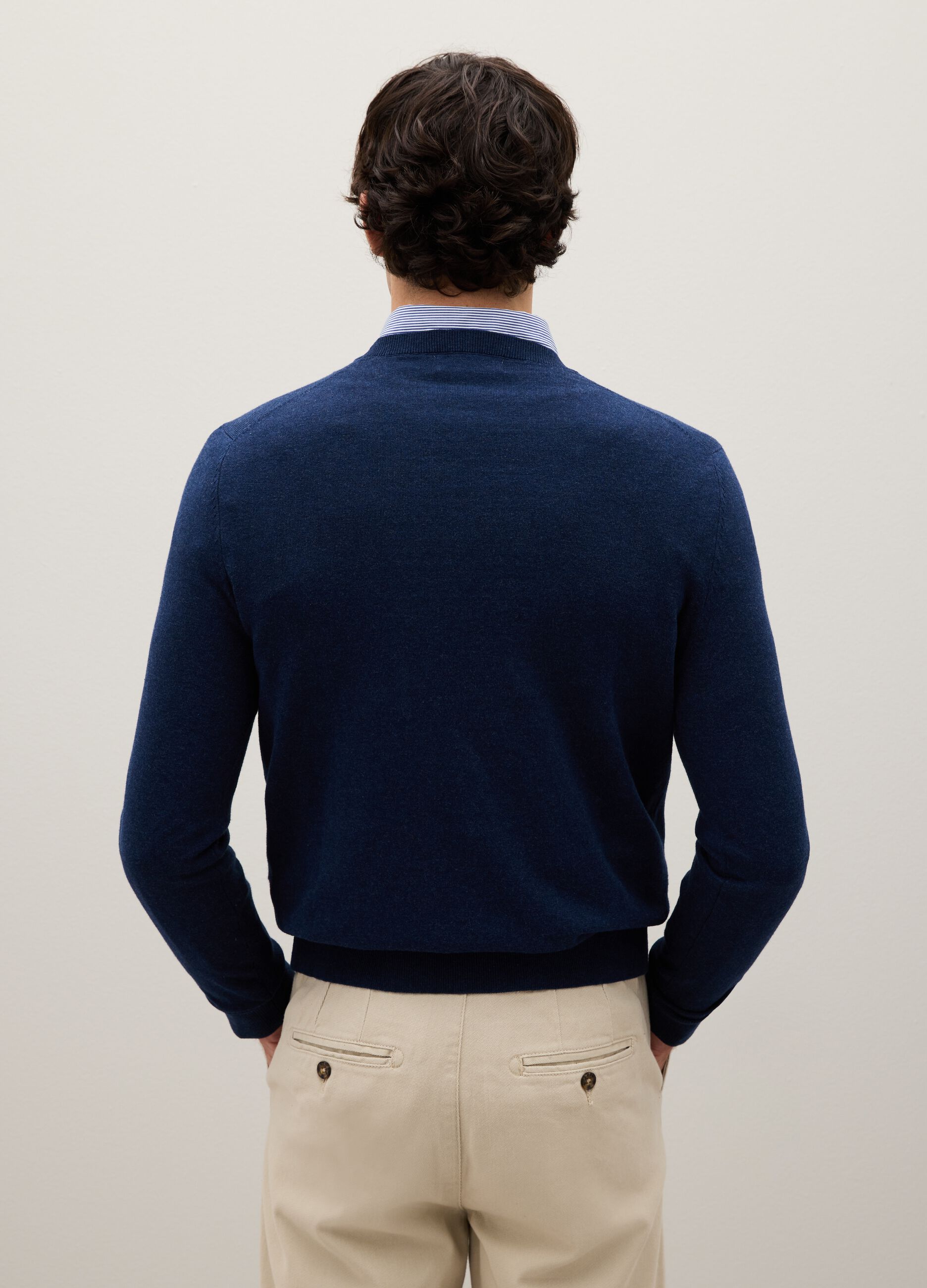 Blue jumper in cotton and polyamide blend