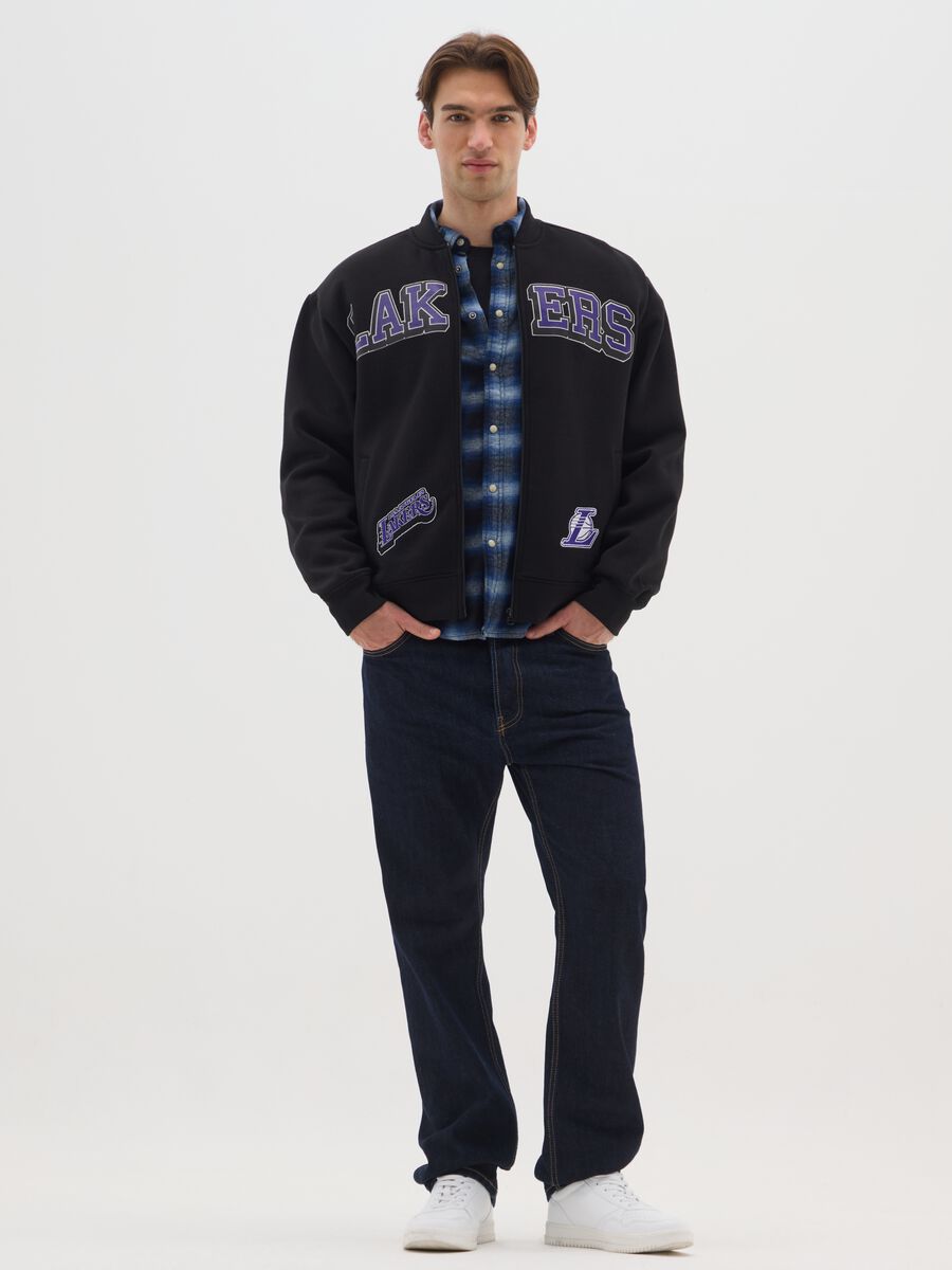 Black cotton-blend bomber jacket with Los Angeles Lakers prints_1