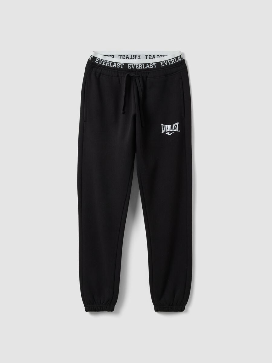 Pantaloni neri in misto cotone regular fit con logo_0