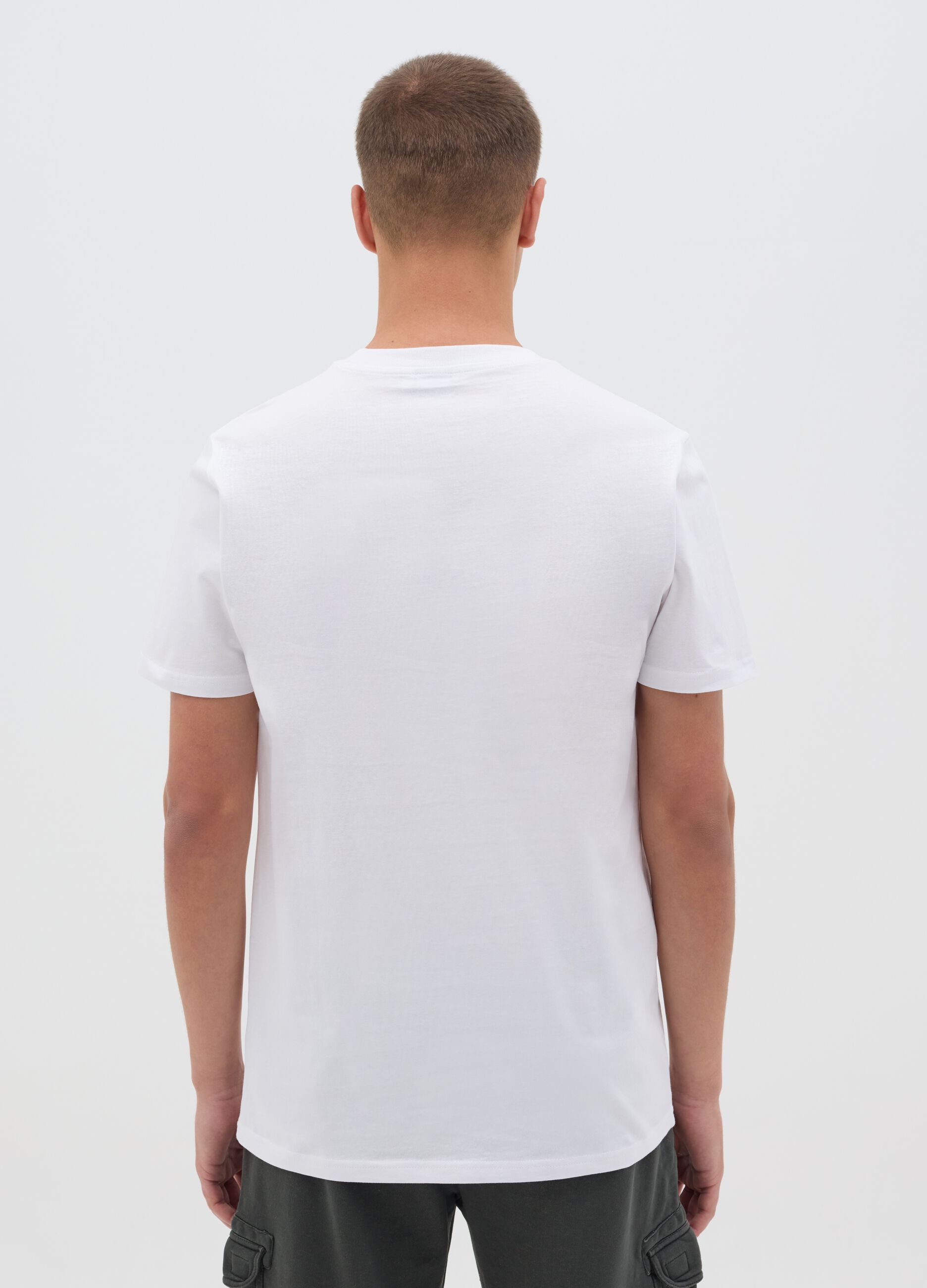 T-shirt da uomo in puro cotone bianca regular fit con logo