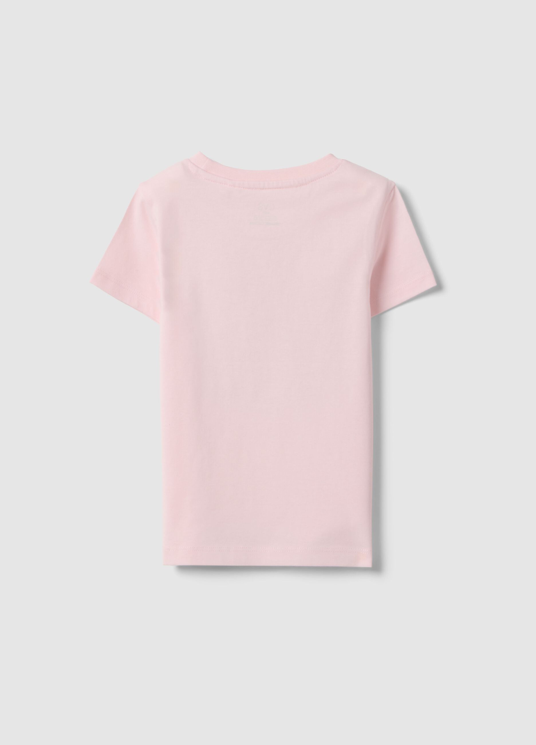 Pink pure cotton regular fit T-shirt with print for girls