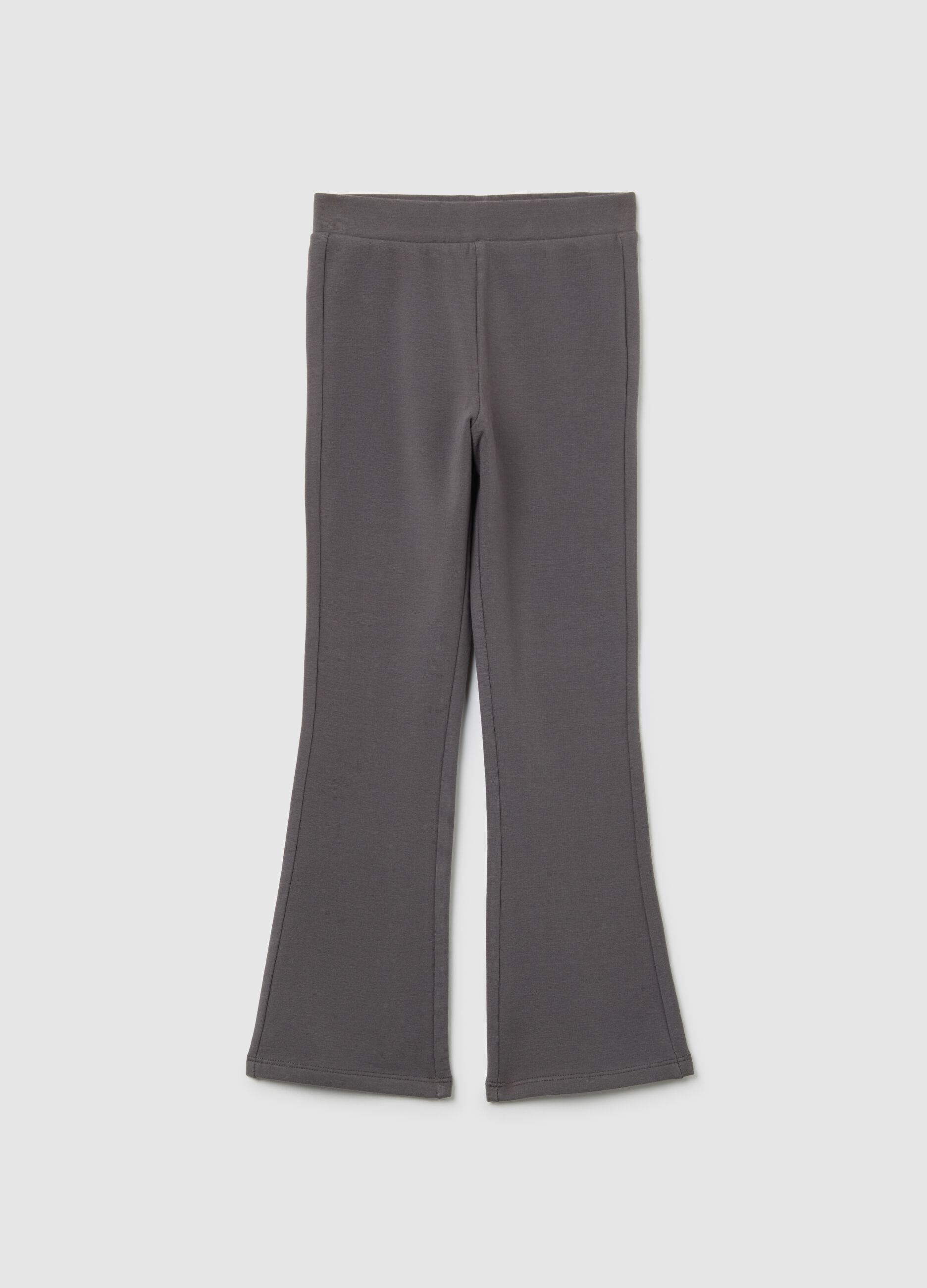 Girls' grey cotton stretch flare leggings