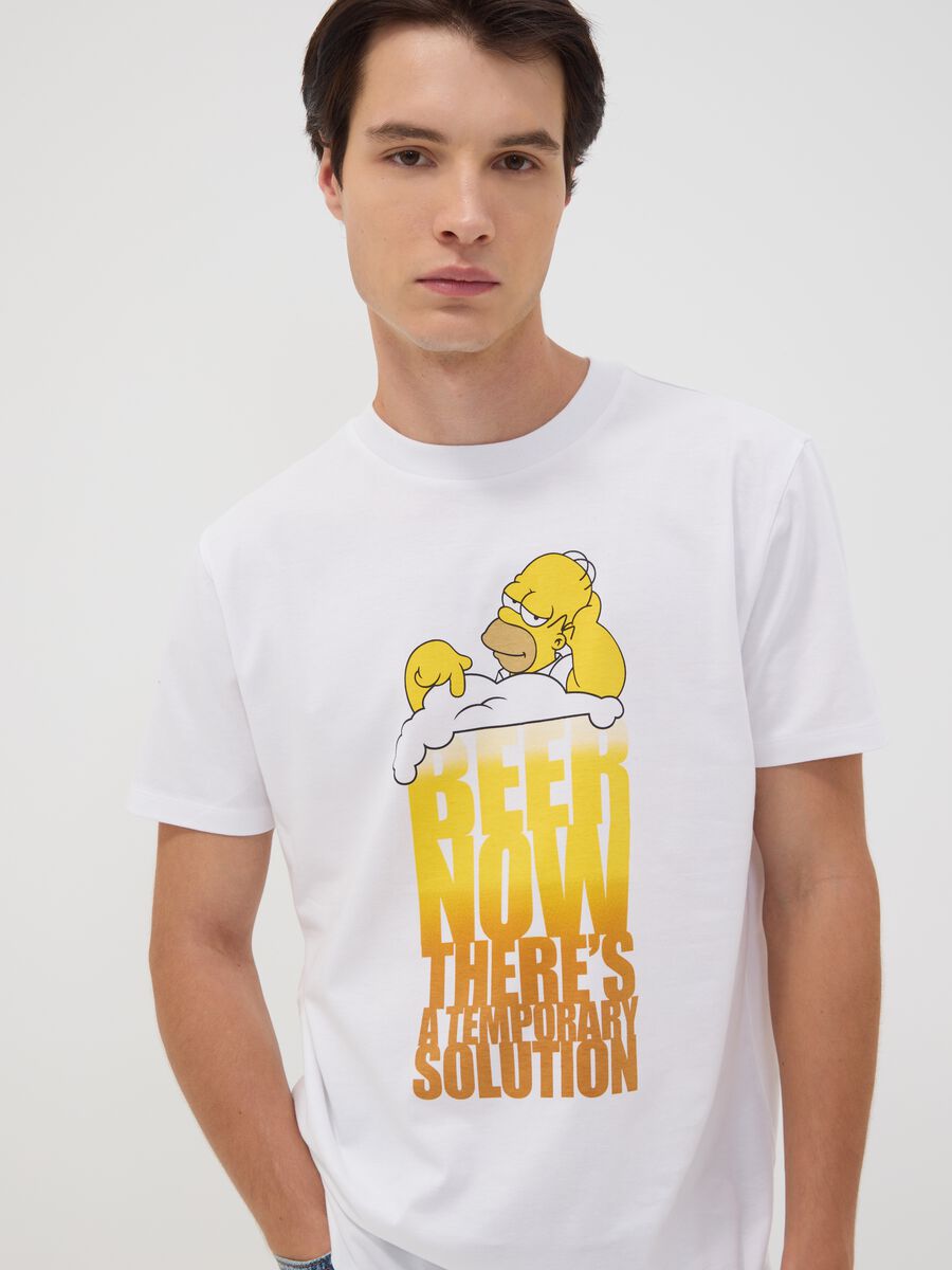 White pure cotton T-shirt with Simpsons print_0