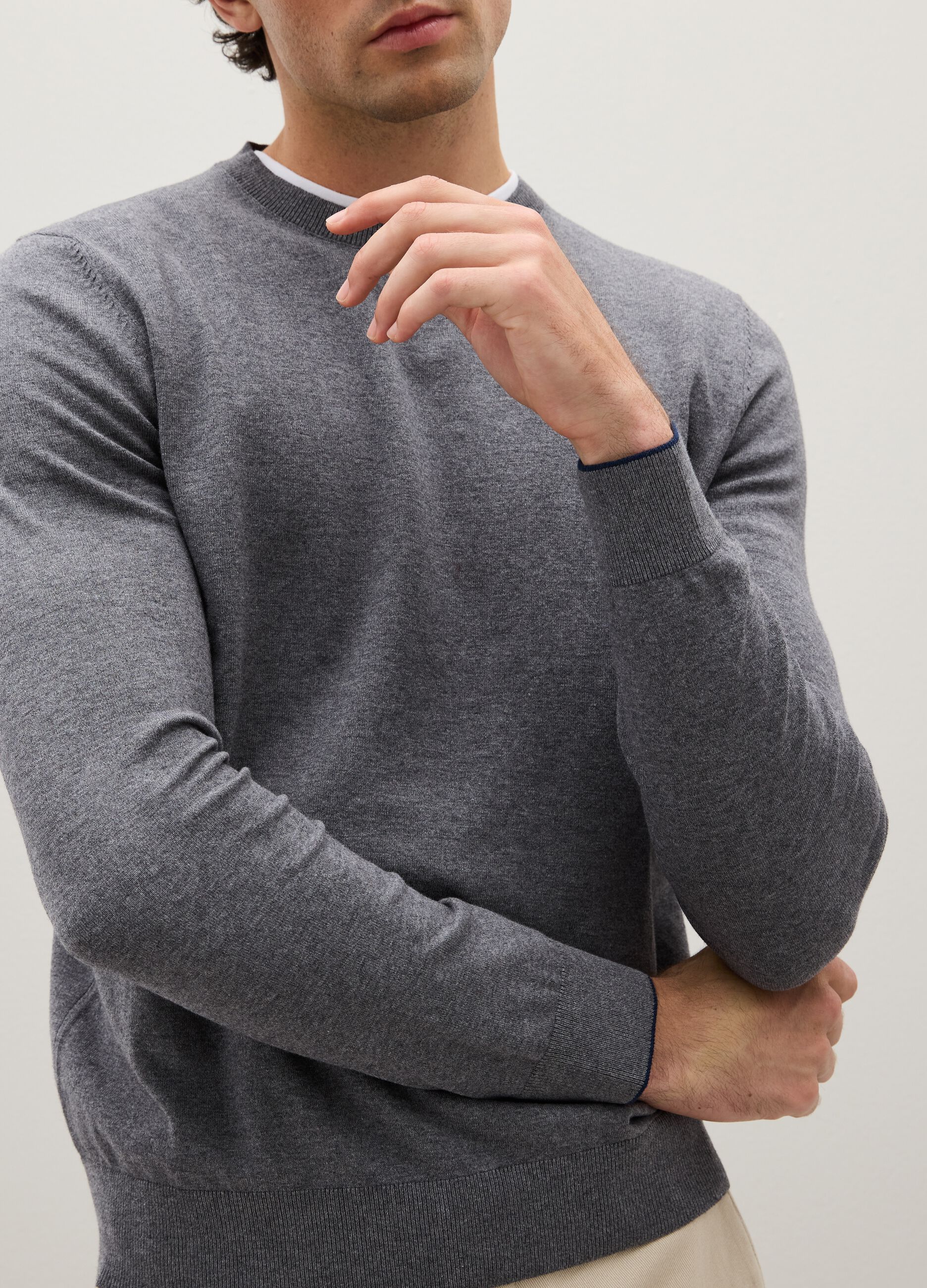 Grey Sweater in Cotton and Polyamide