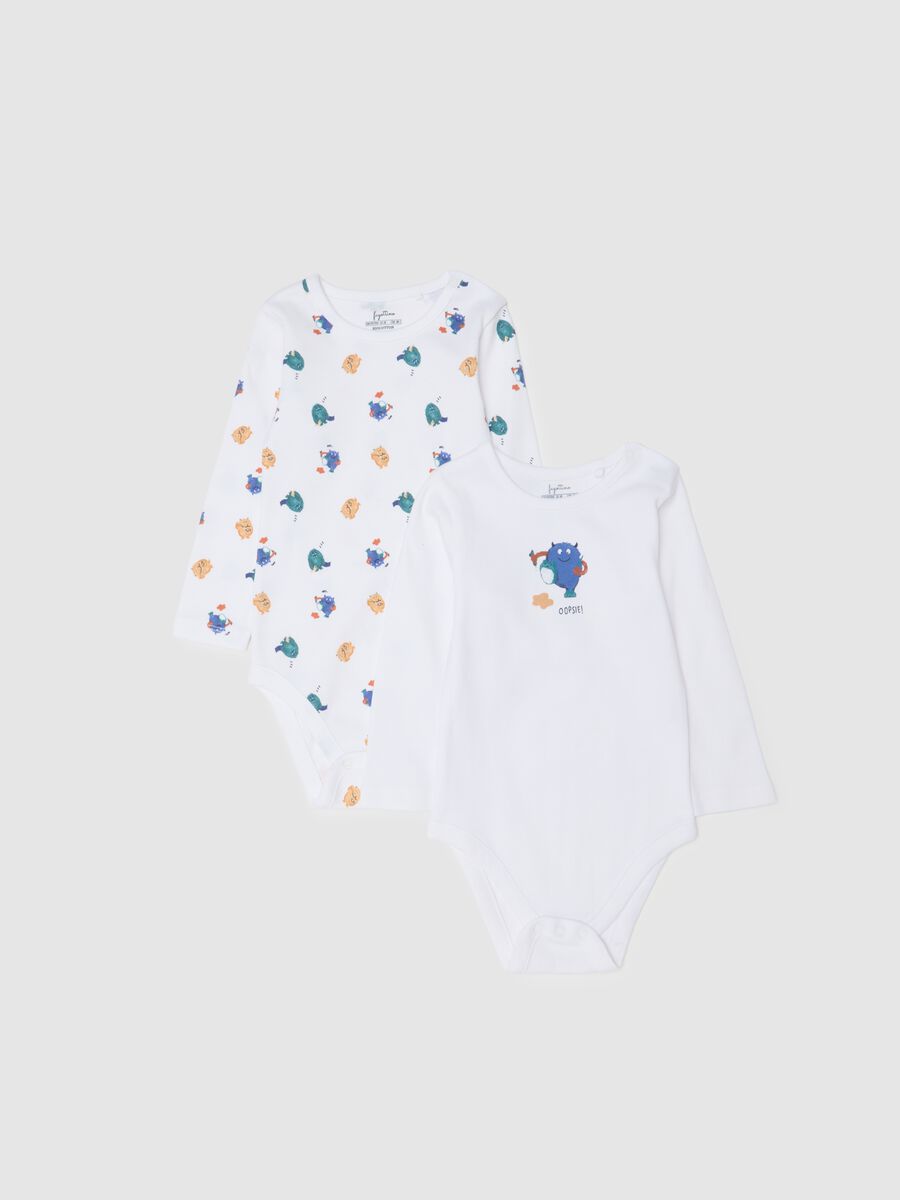 Bipack di body da neonato in puro cotone bianco con stampa_0