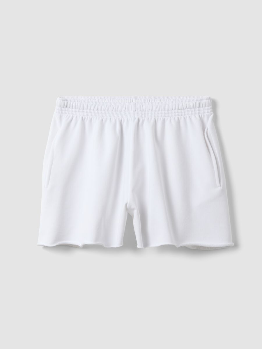 White cotton-blend Bermuda shorts with elasticated waistband_0