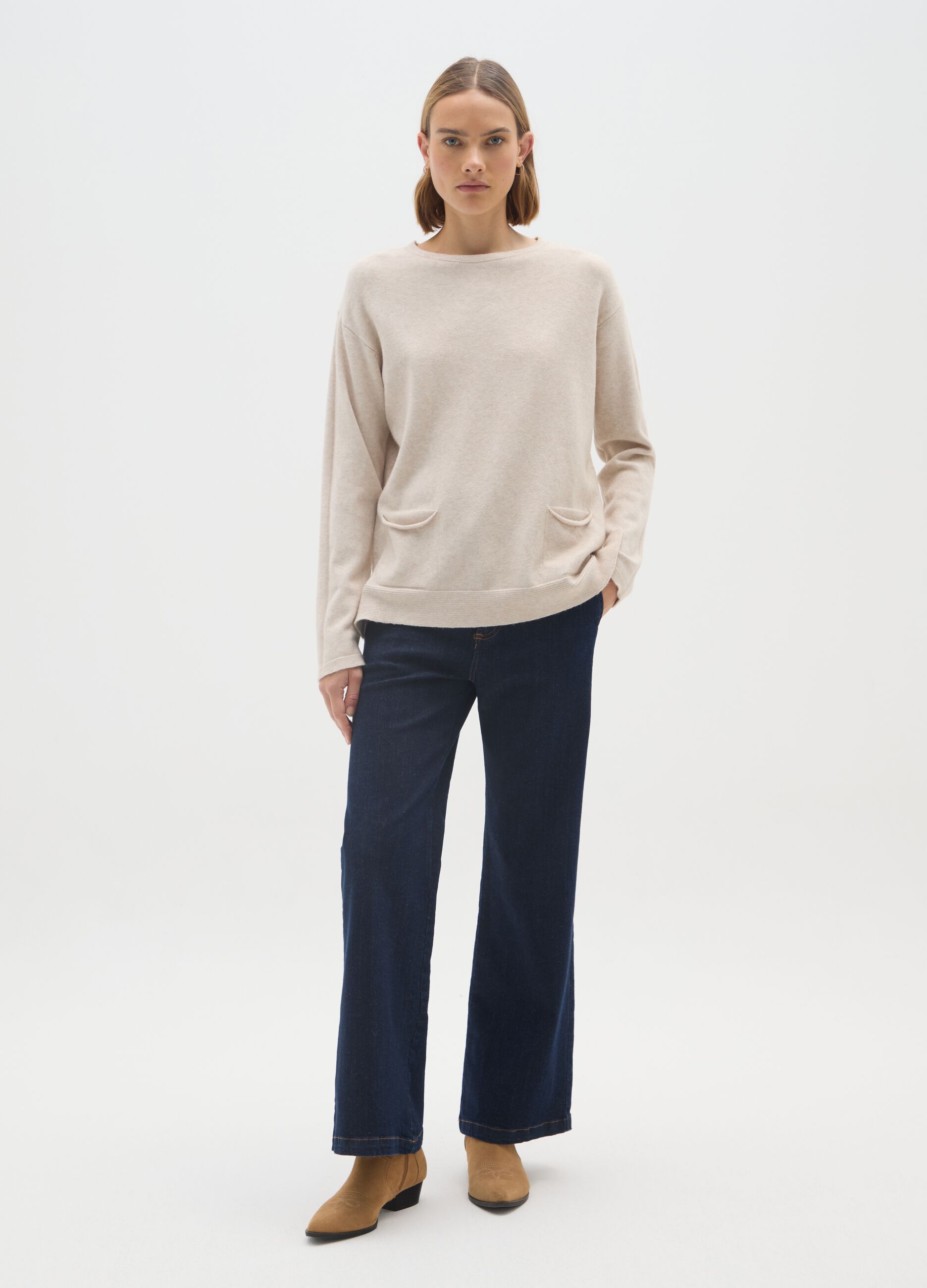 Blue Stretch Cotton Regular Fit Trousers