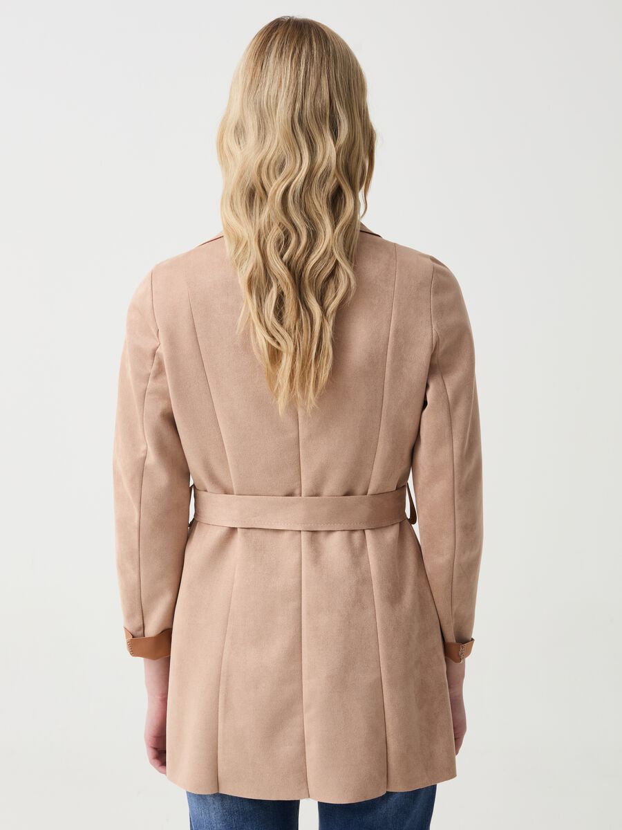 Short double-breasted trench coat in suede_2