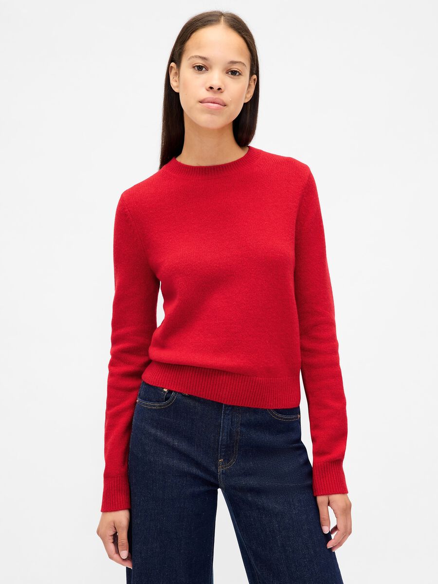 Red Cotton and Acrylic Blend Pullover_0