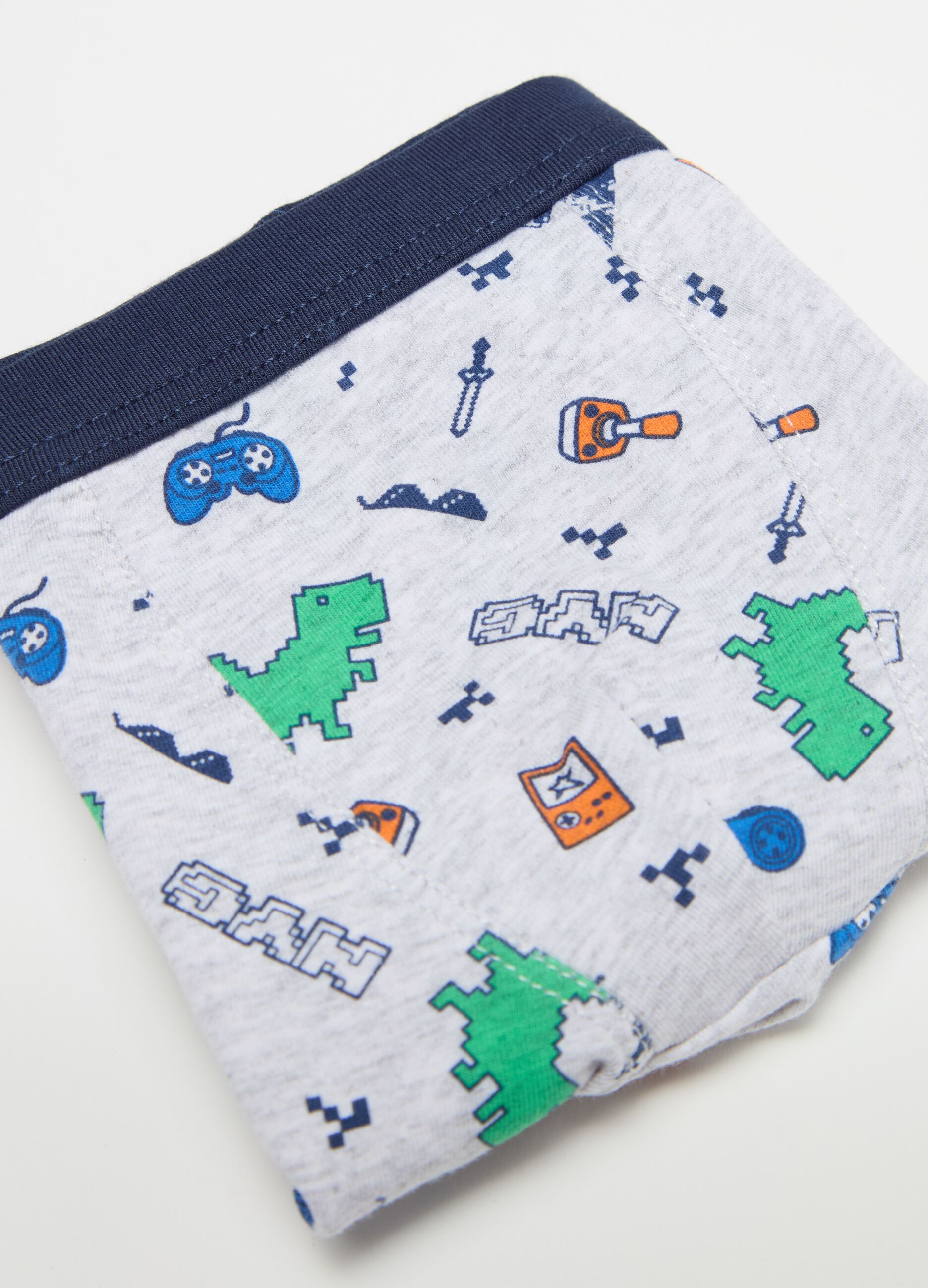 Stretch cotton boxer shorts with games print