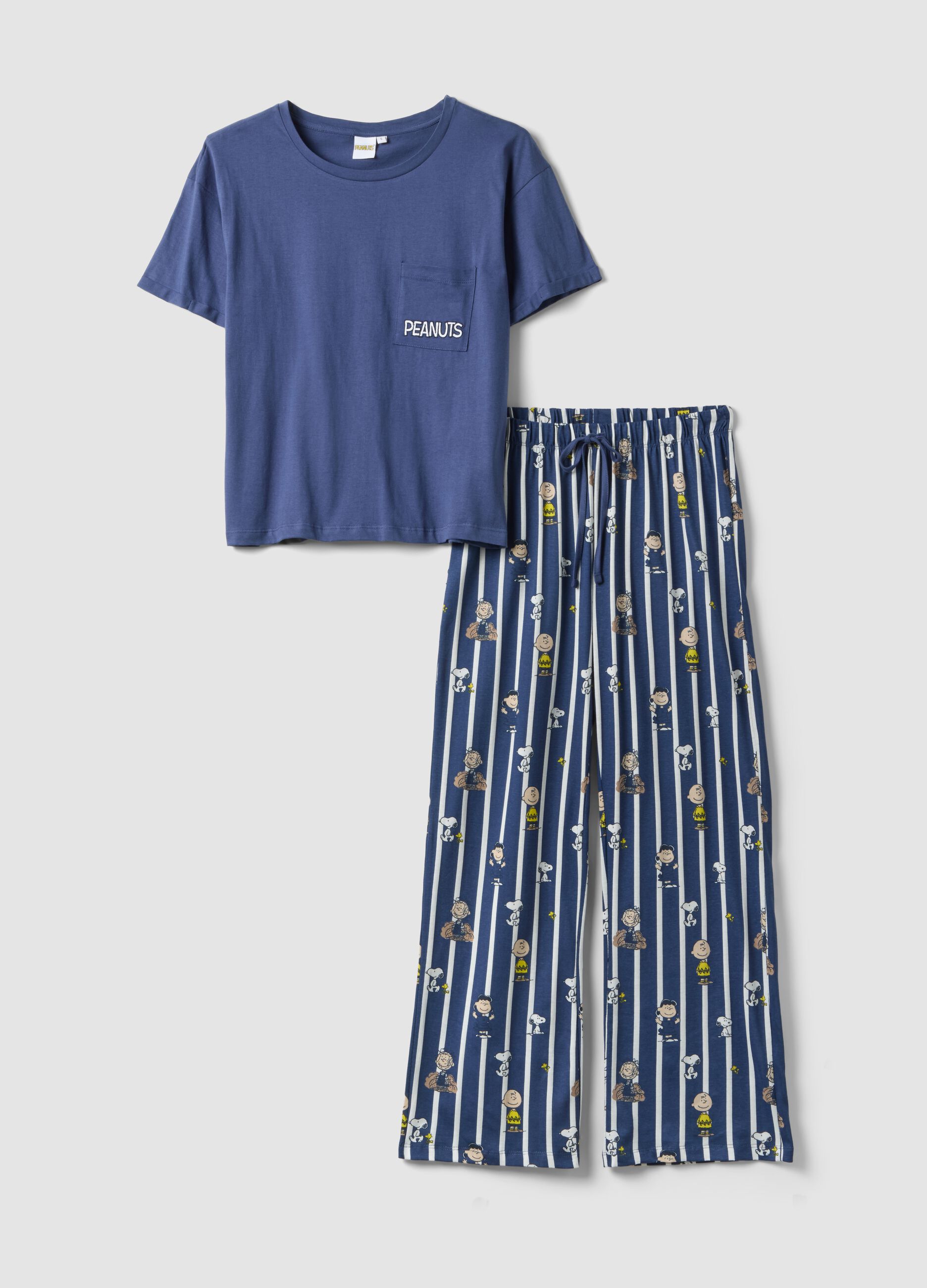 Blue pure cotton regular fit pyjamas with Peanuts prints