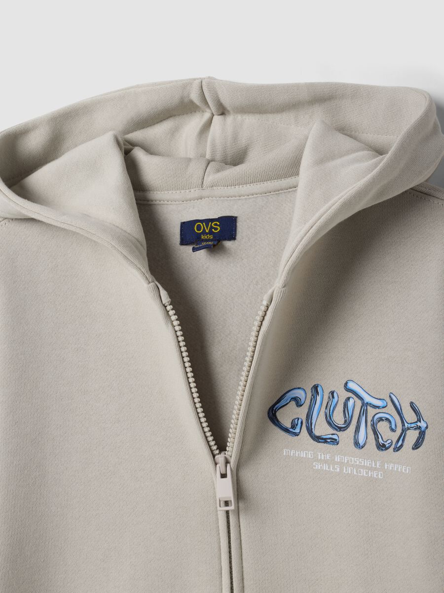 Grey oversized cotton-blend hoodie with print for boys_1
