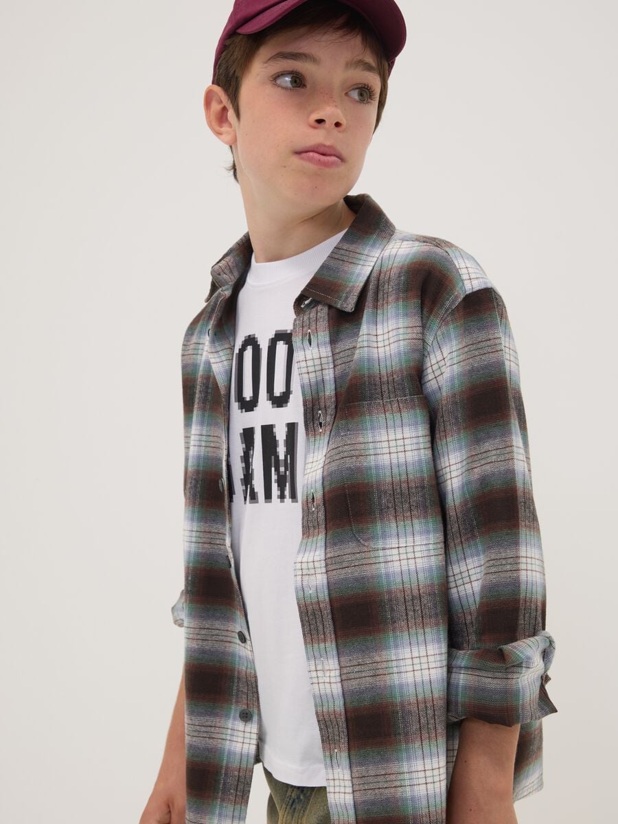 Camicia marrone a quadri in puro cotone_1