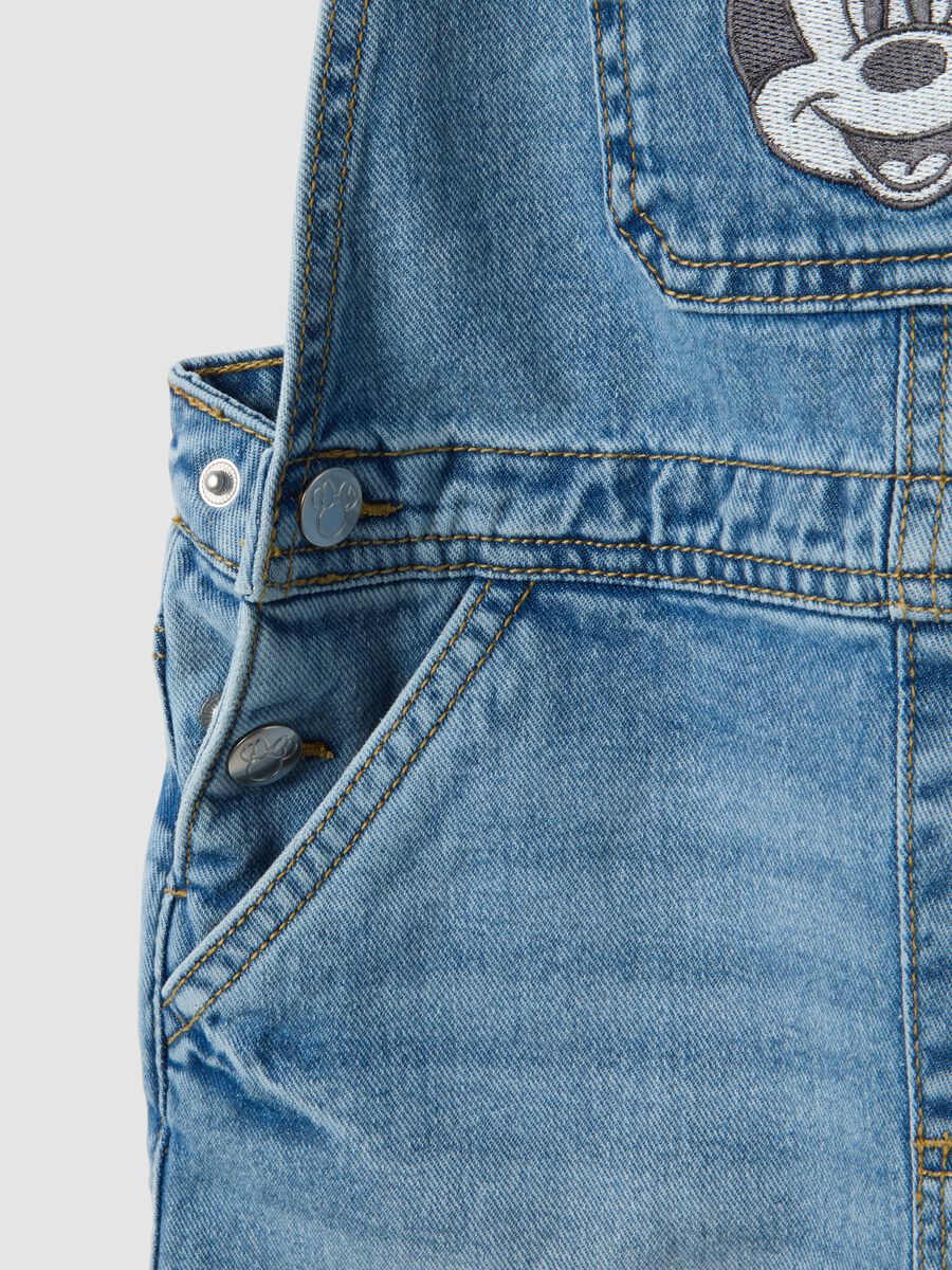 Salopette denim blu in puro cotone da bambina con ricamo Minnie_3
