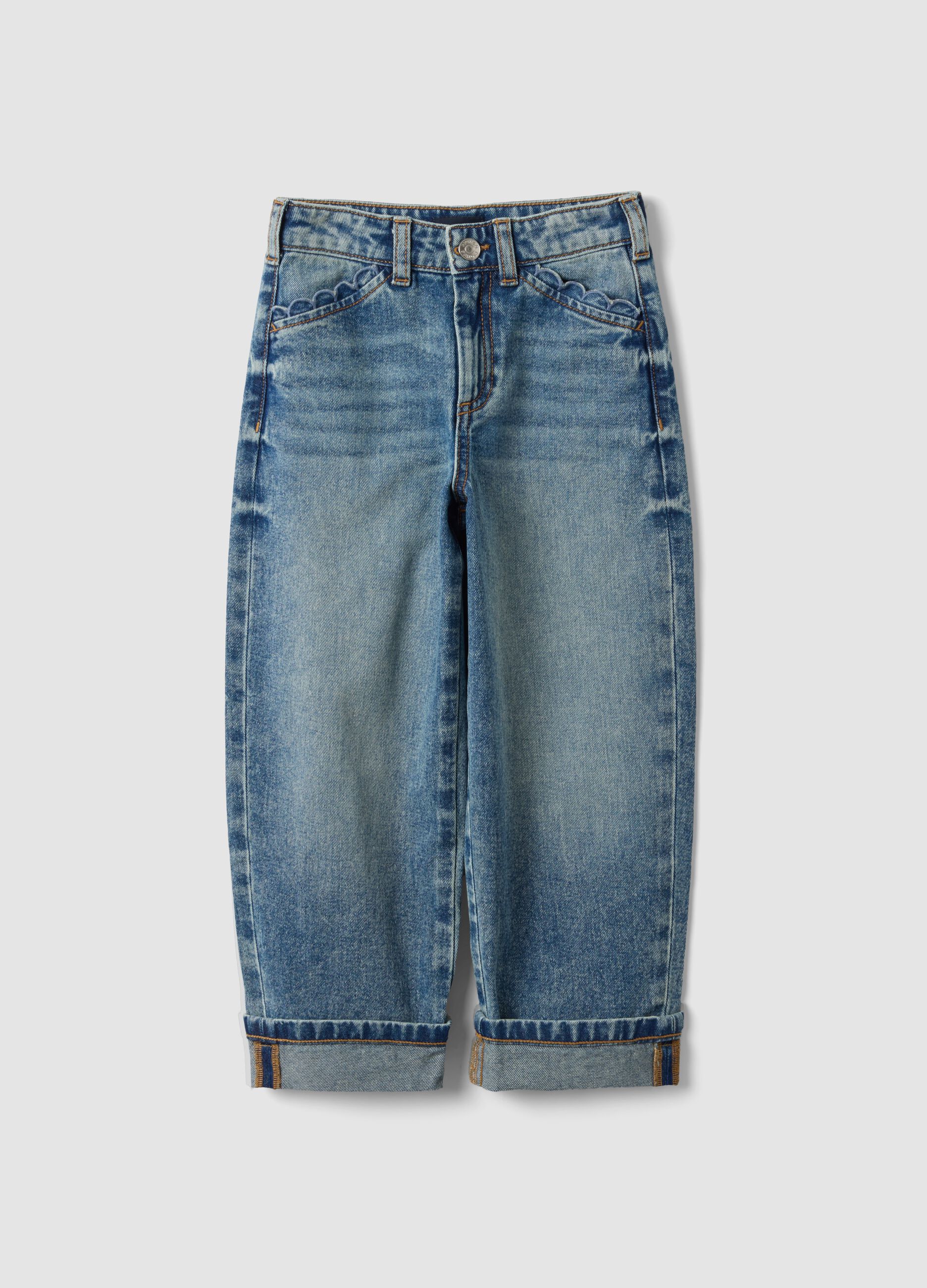 Jeans blu in puro cotone straight fit con passanti per bambina