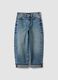 Jeans blu in puro cotone straight fit con passanti per bambina_0