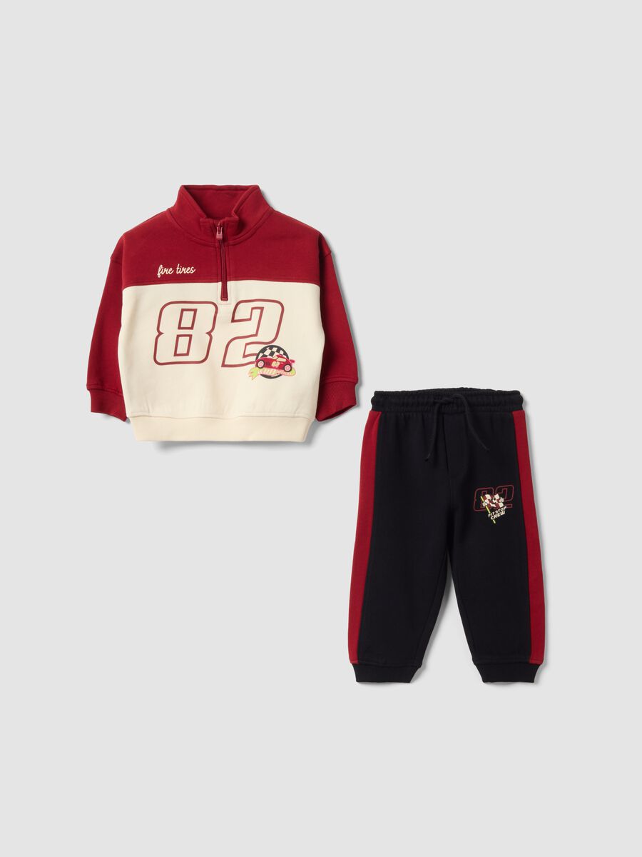 Red pure cotton set with half-zip collar for boys_0
