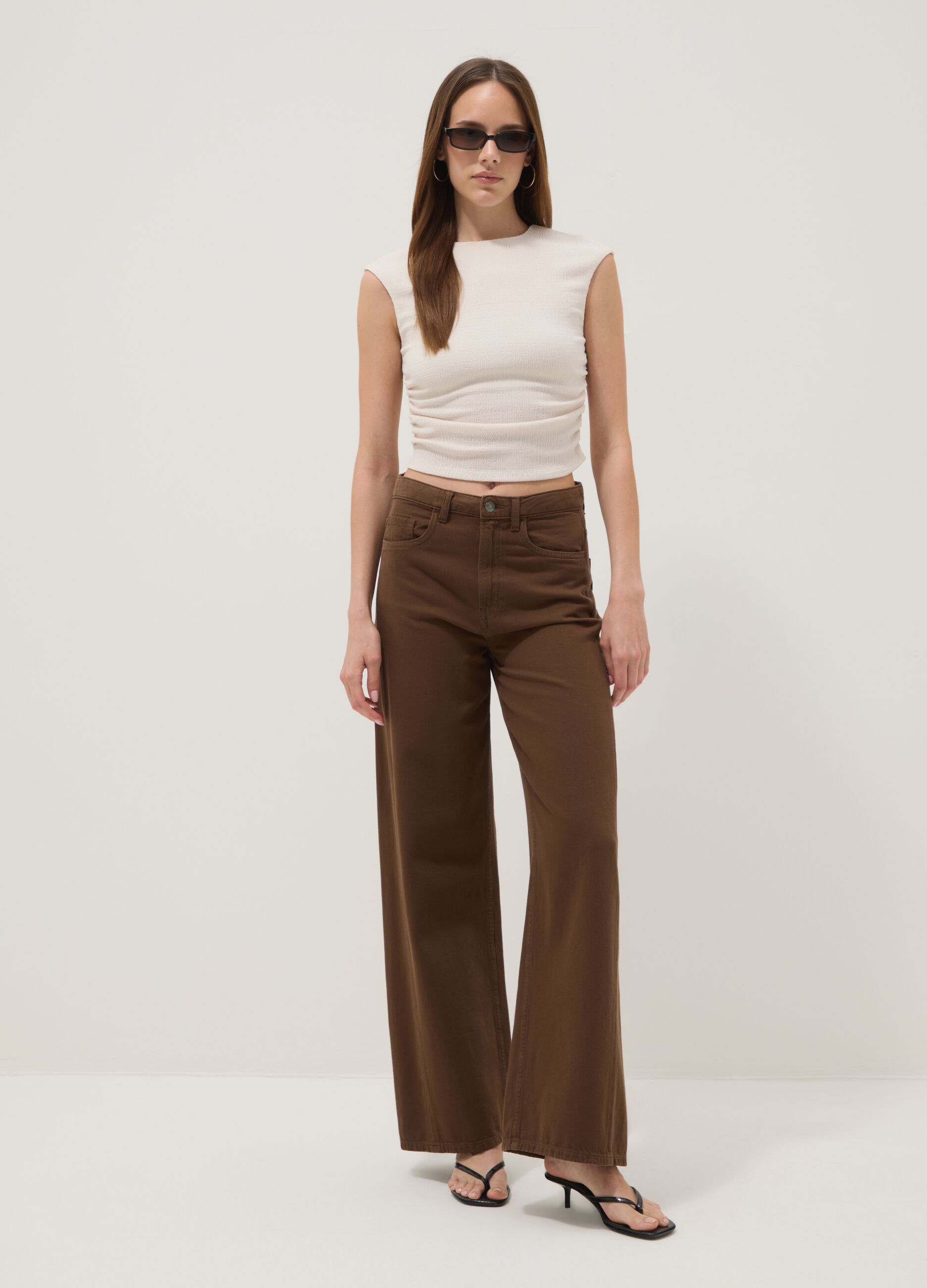 White Stretch Sleeveless Top, Regular Fit