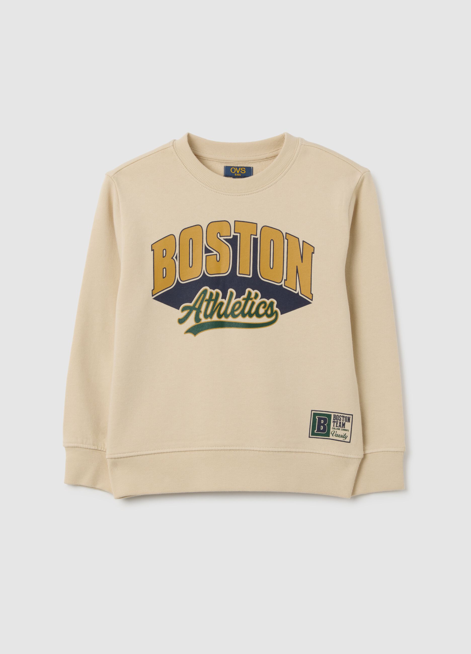 Children's beige pure cotton sweatshirt regular fit with Boston Athletics print