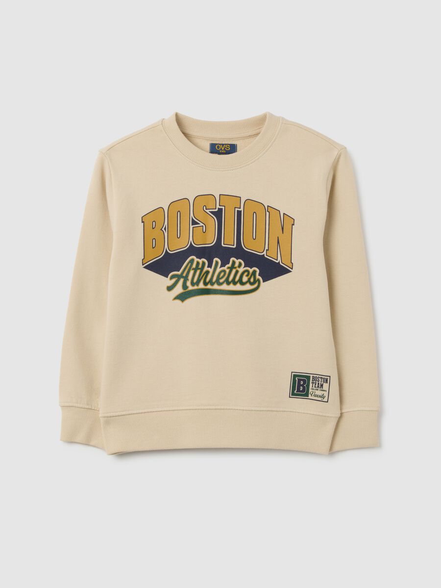 Children's beige pure cotton sweatshirt regular fit with Boston Athletics print_0