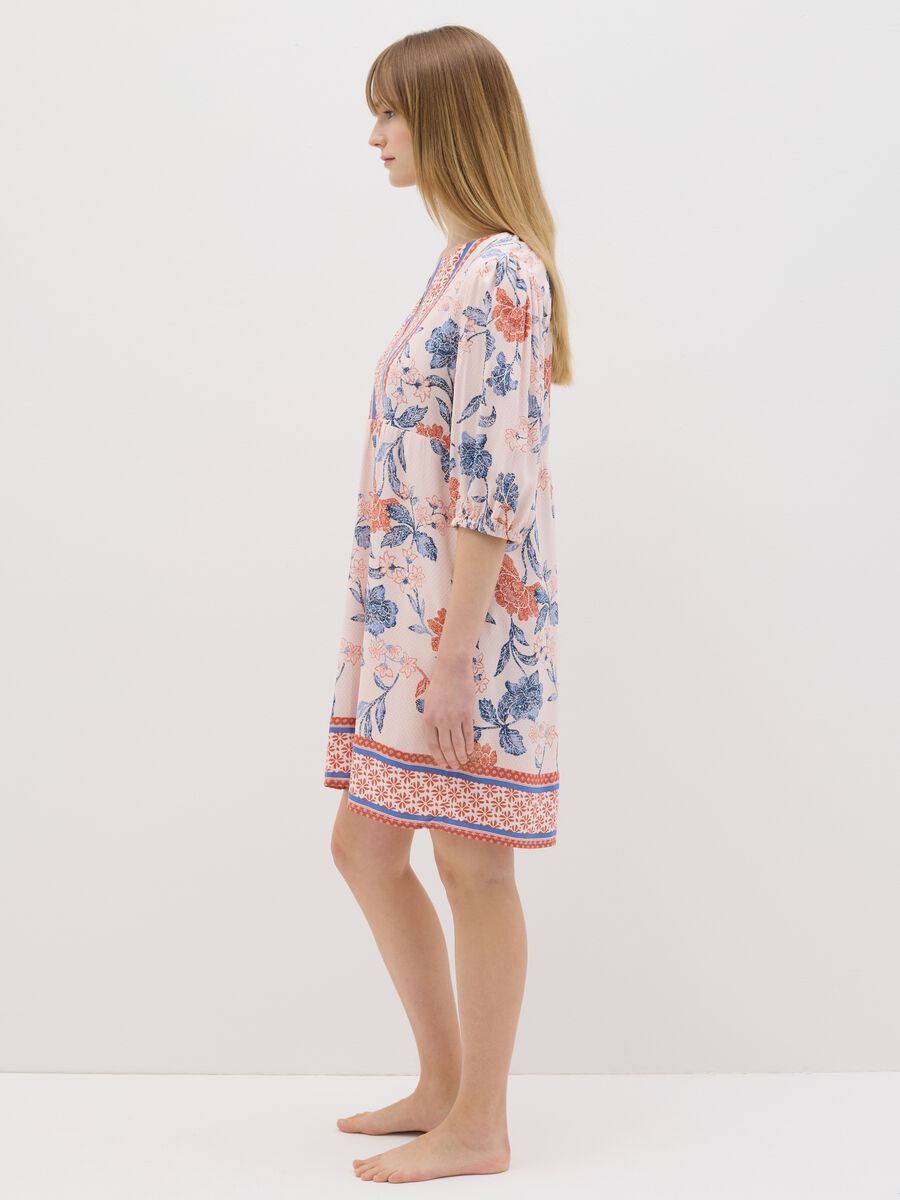 Orange and light blue nightdress with floral print_1