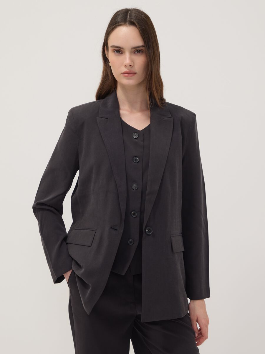 Blazer nero in misto viscosa regular fit_0