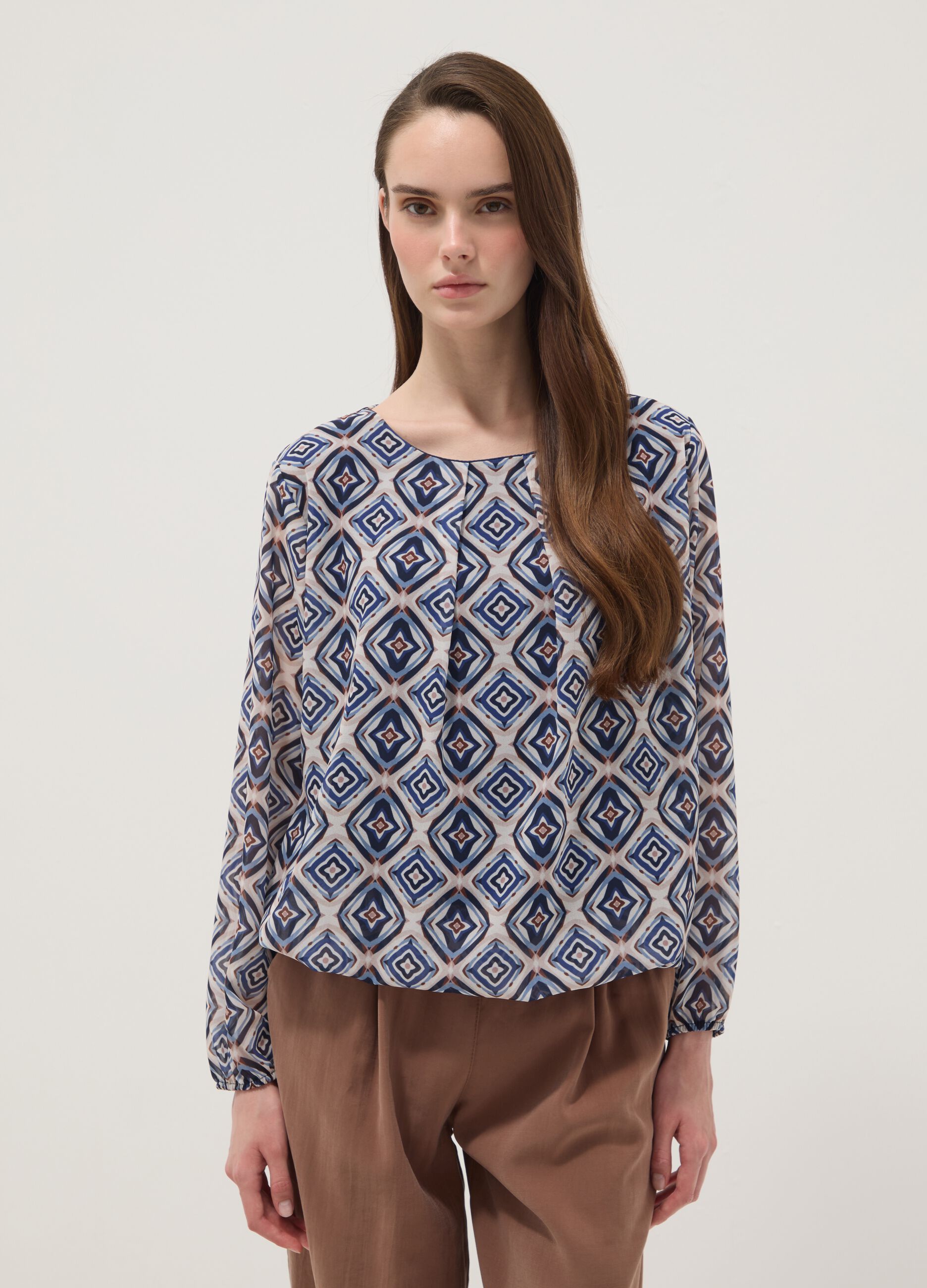 Multicoloured patterned blouse with long sleeves, regular fit
