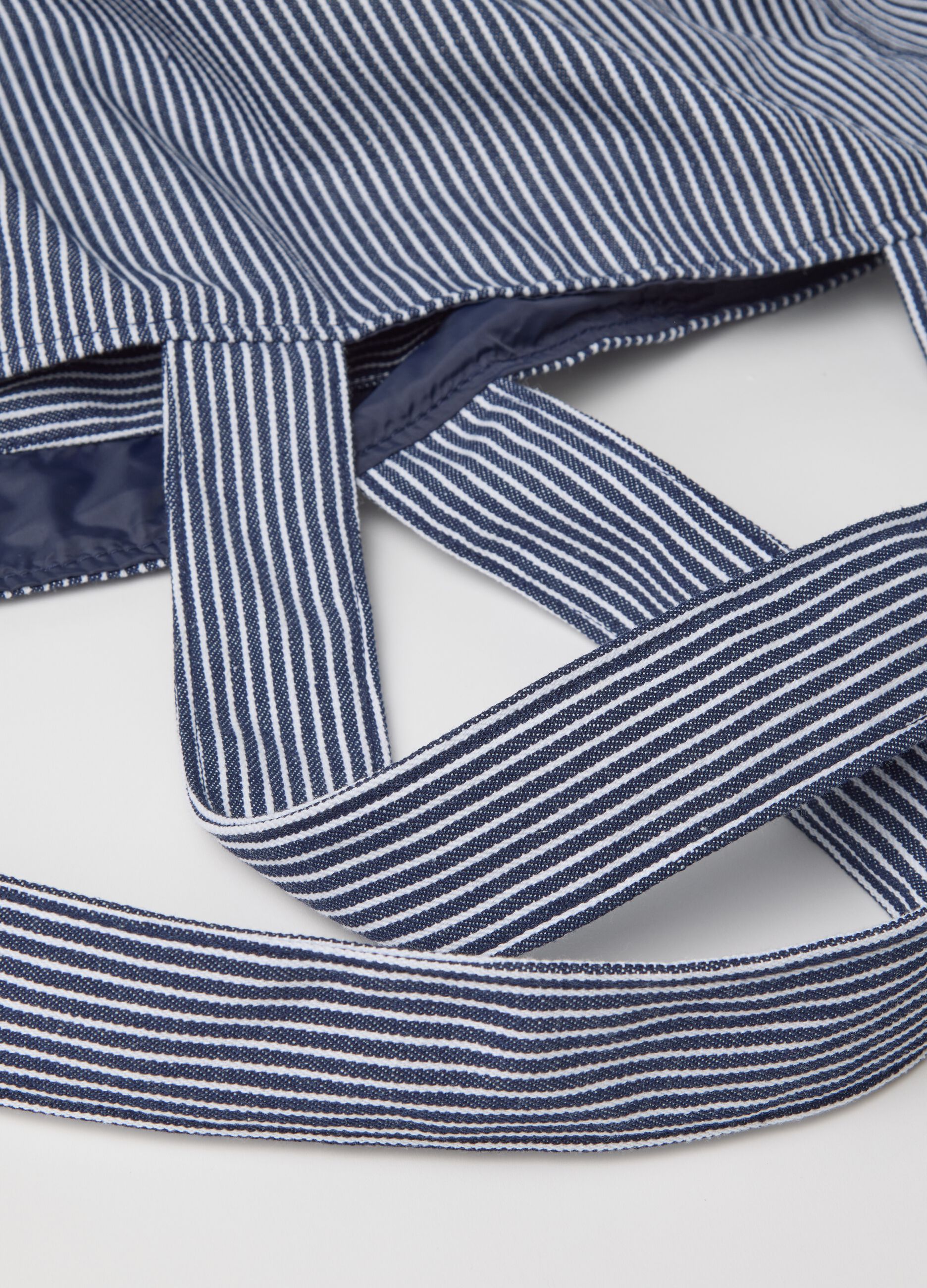 Blue and white striped shopping bag in cotton