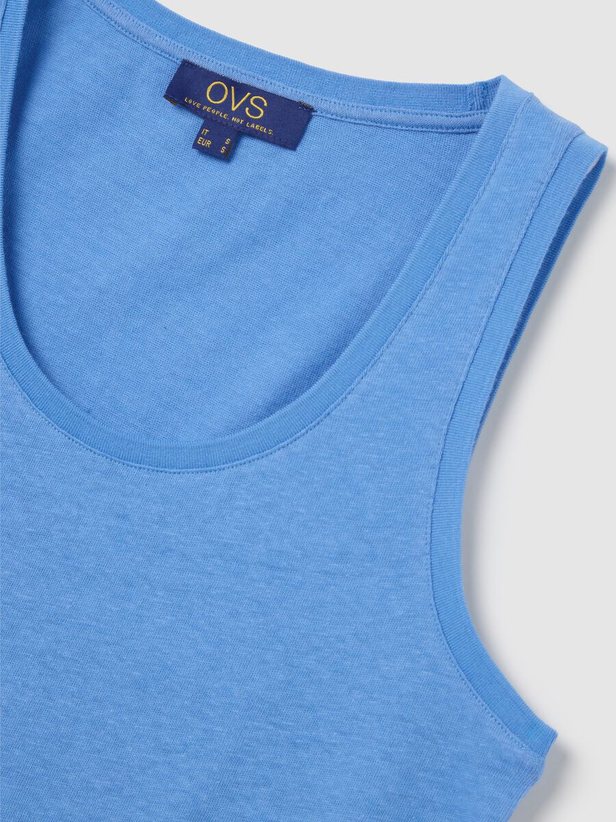Blue cotton and linen tank top_5