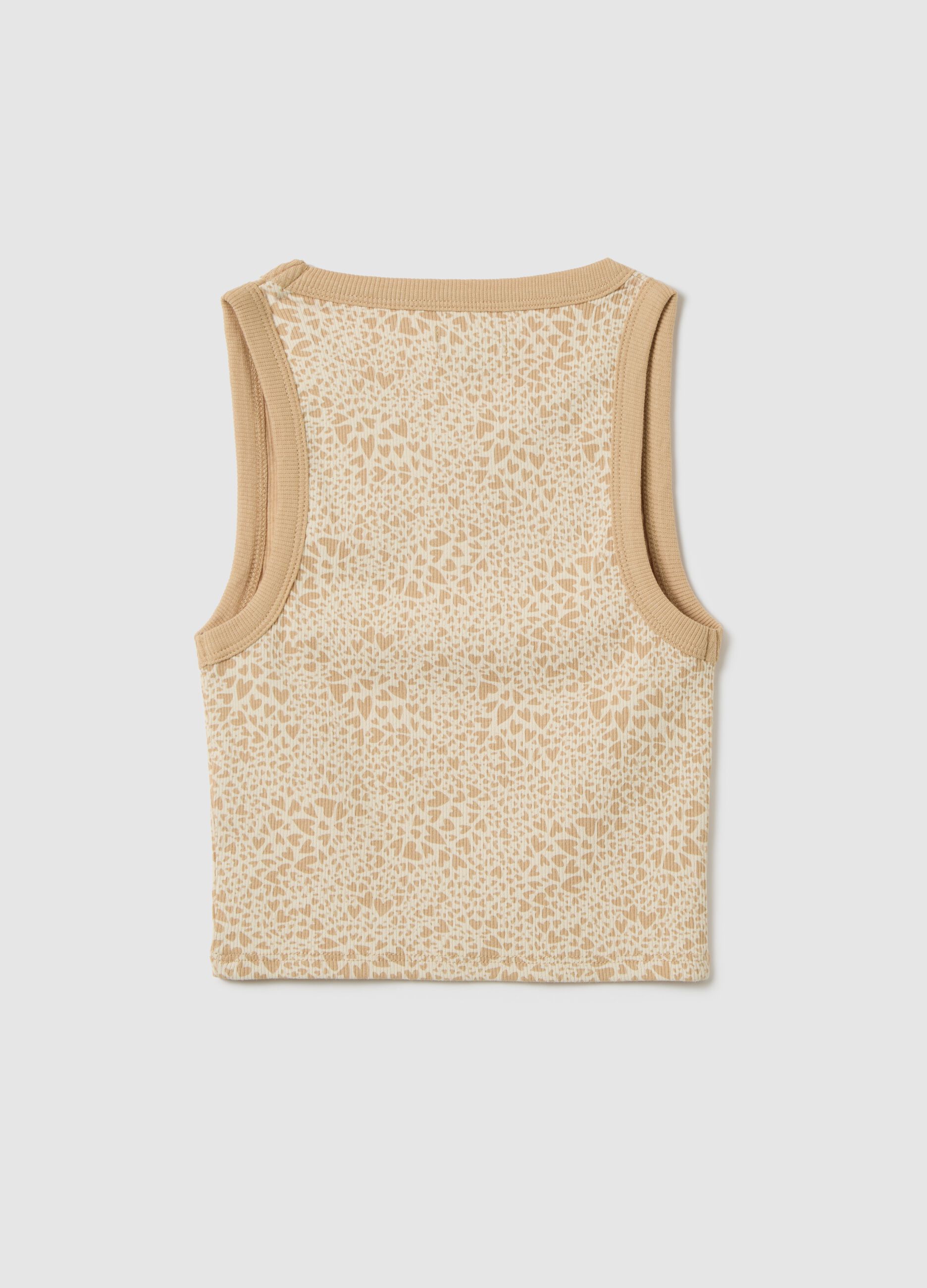 Canotta da ragazza in cotone elasticizzato beige con fantasia fitted