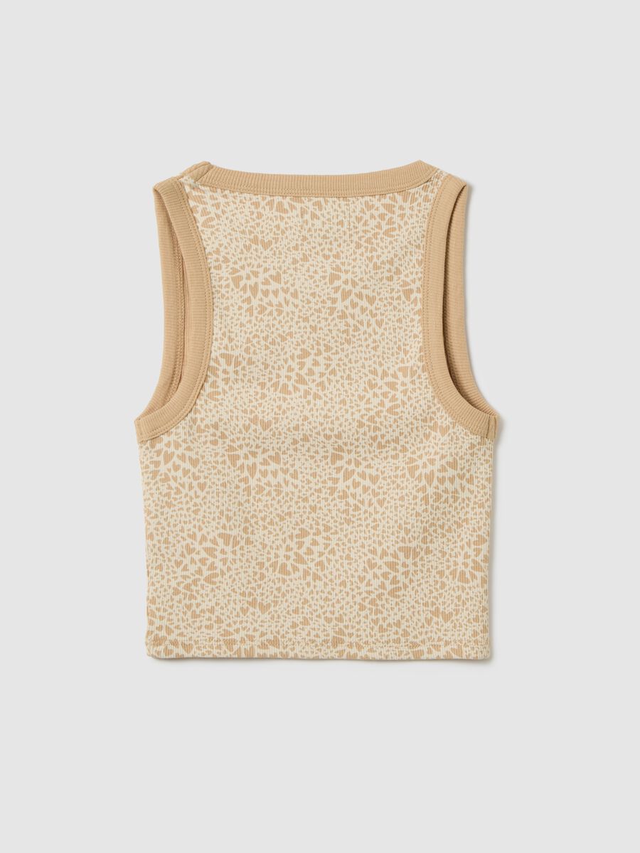 Beige stretch cotton fitted tank top for girls_4