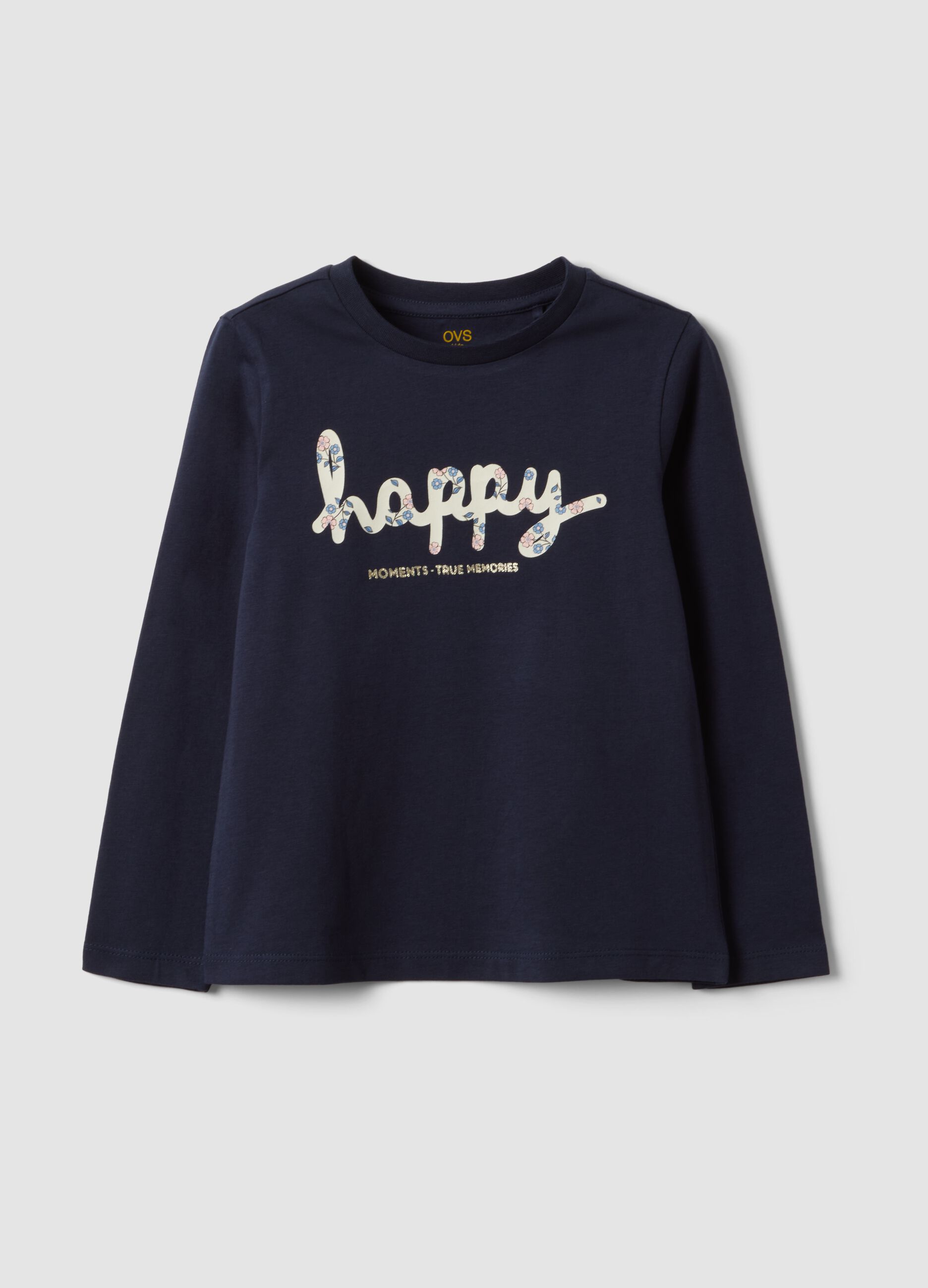 Blue organic cotton T-shirt with front print