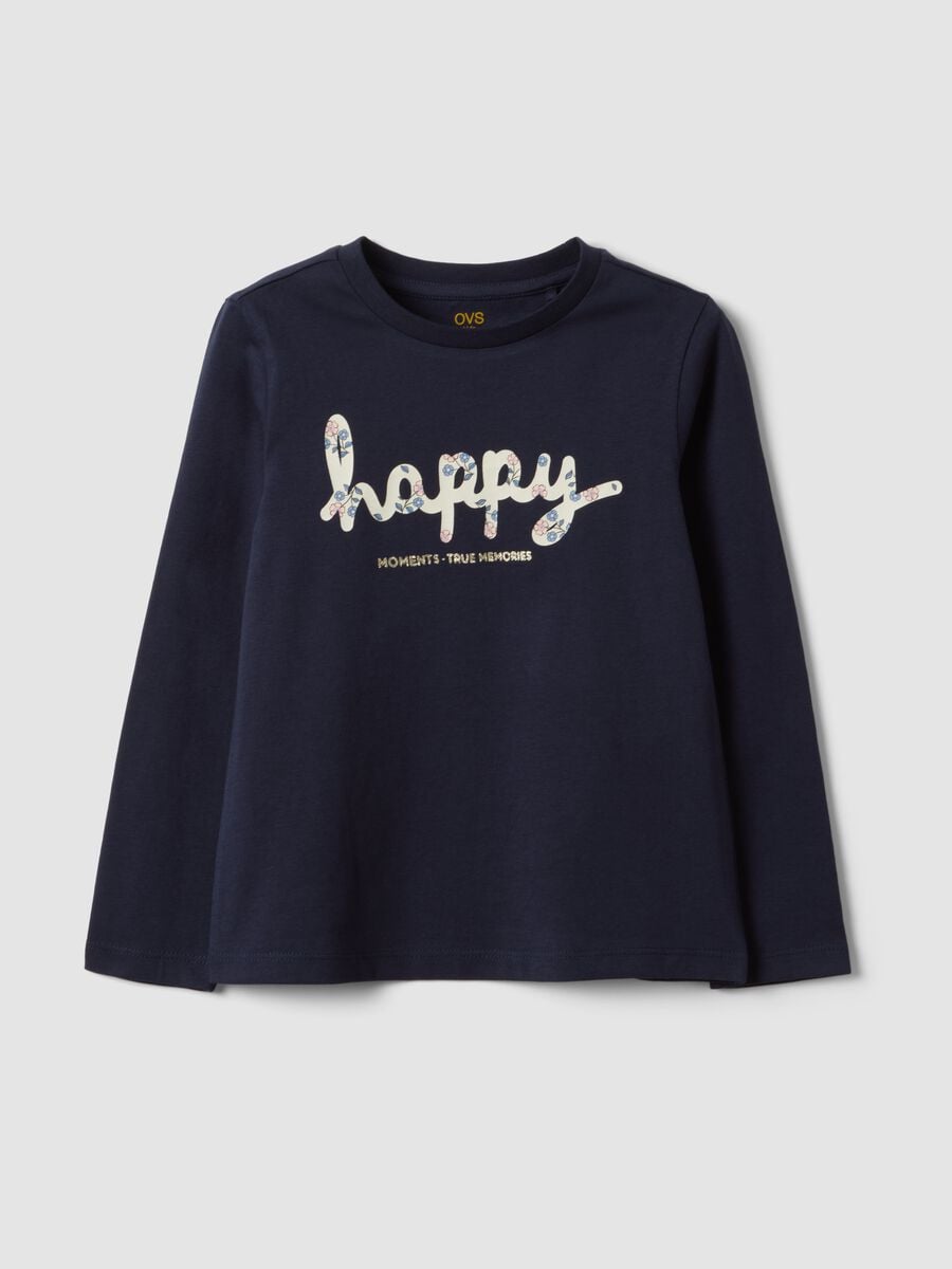 Blue organic cotton T-shirt with front print_0