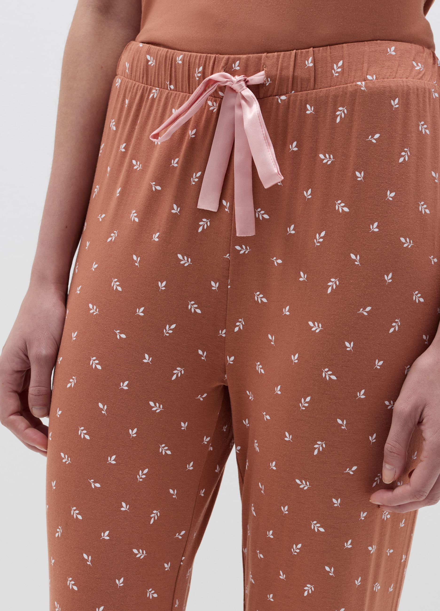 Pantalone pigiama stampa foglioline