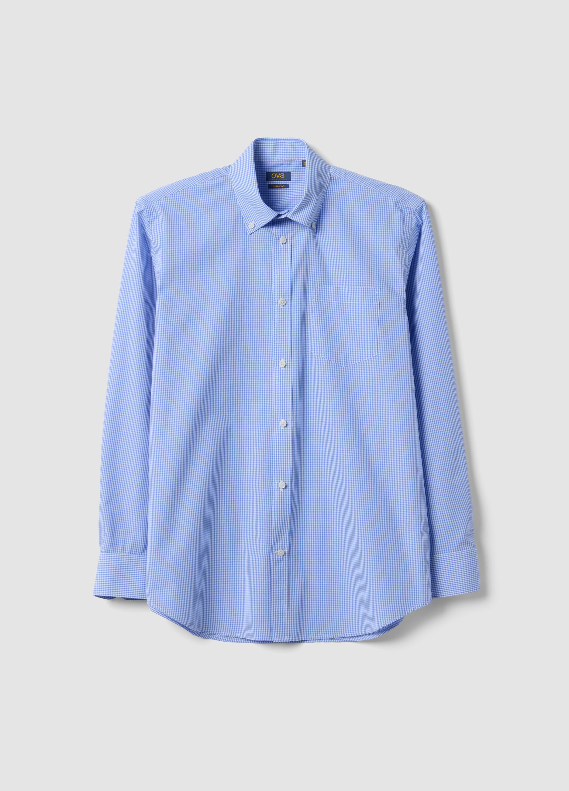 Light blue cotton-blend shirt with button-down collar, easy-iron, regular fit